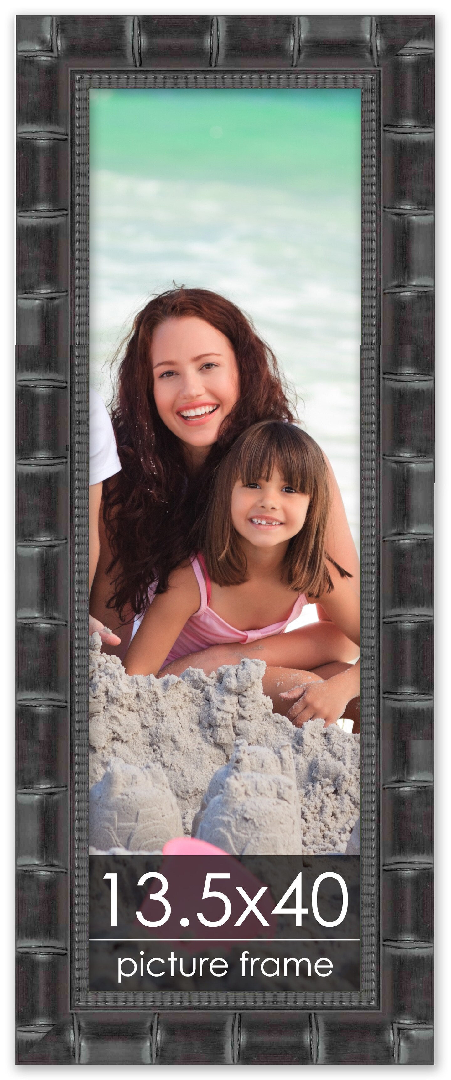 13.5x40 Black Wide Bamboo Picture Frame - UV Acrylic, Foam Board Backing, Hanging Hardware