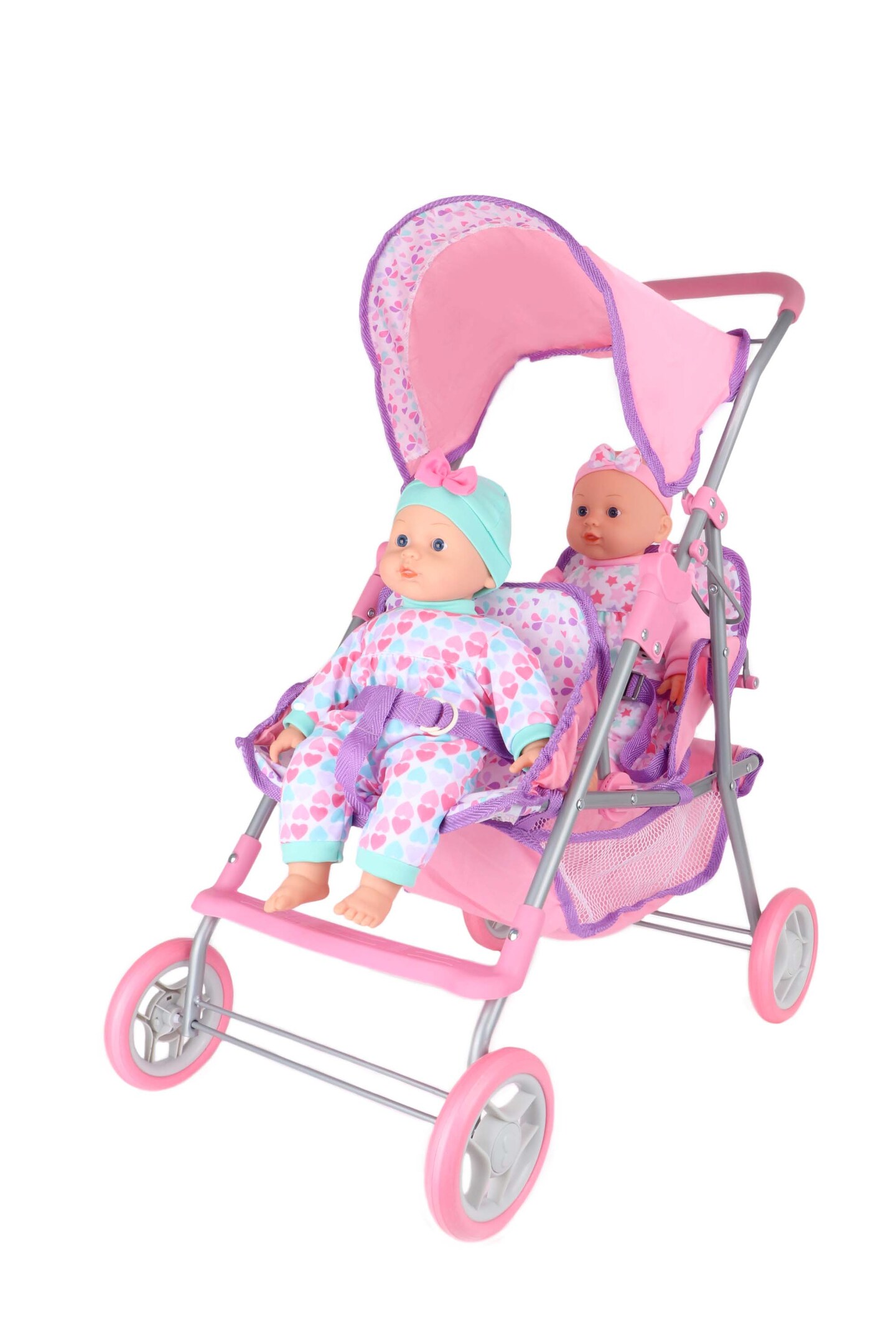 Dream Collection 14&#x22; Twin Doll Stroller - Two Baby Dolls Included in Gift Box