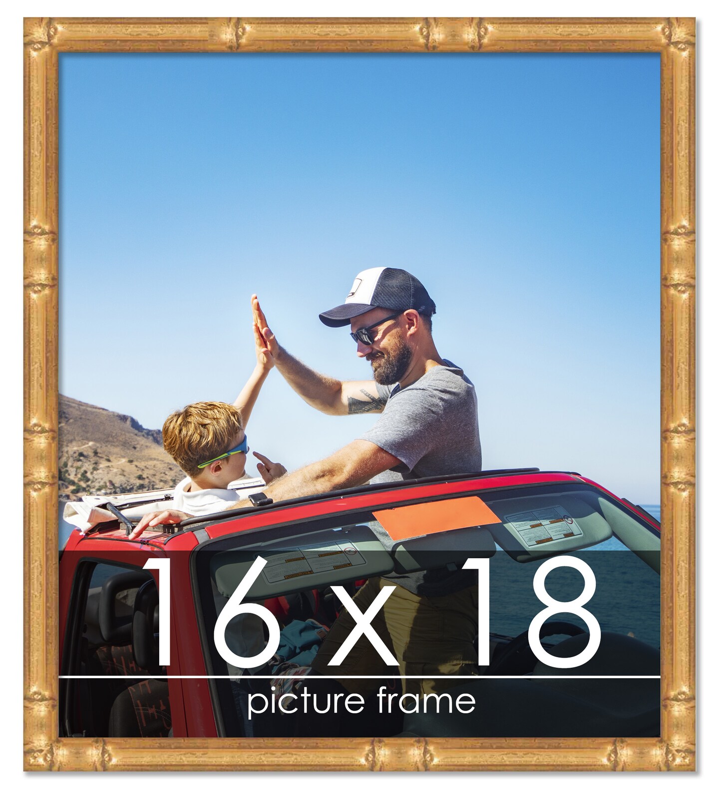 16x18 Thin Bamboo Picture Frame with UV-Resistant Acrylic & Acid Free Backing, Available in 2 Finishes - Gold and Brown