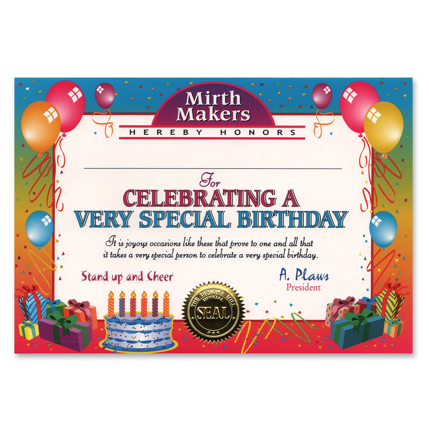 Beistle 5in. x 7in. Very Special Birthday Certificate - 6 Pack