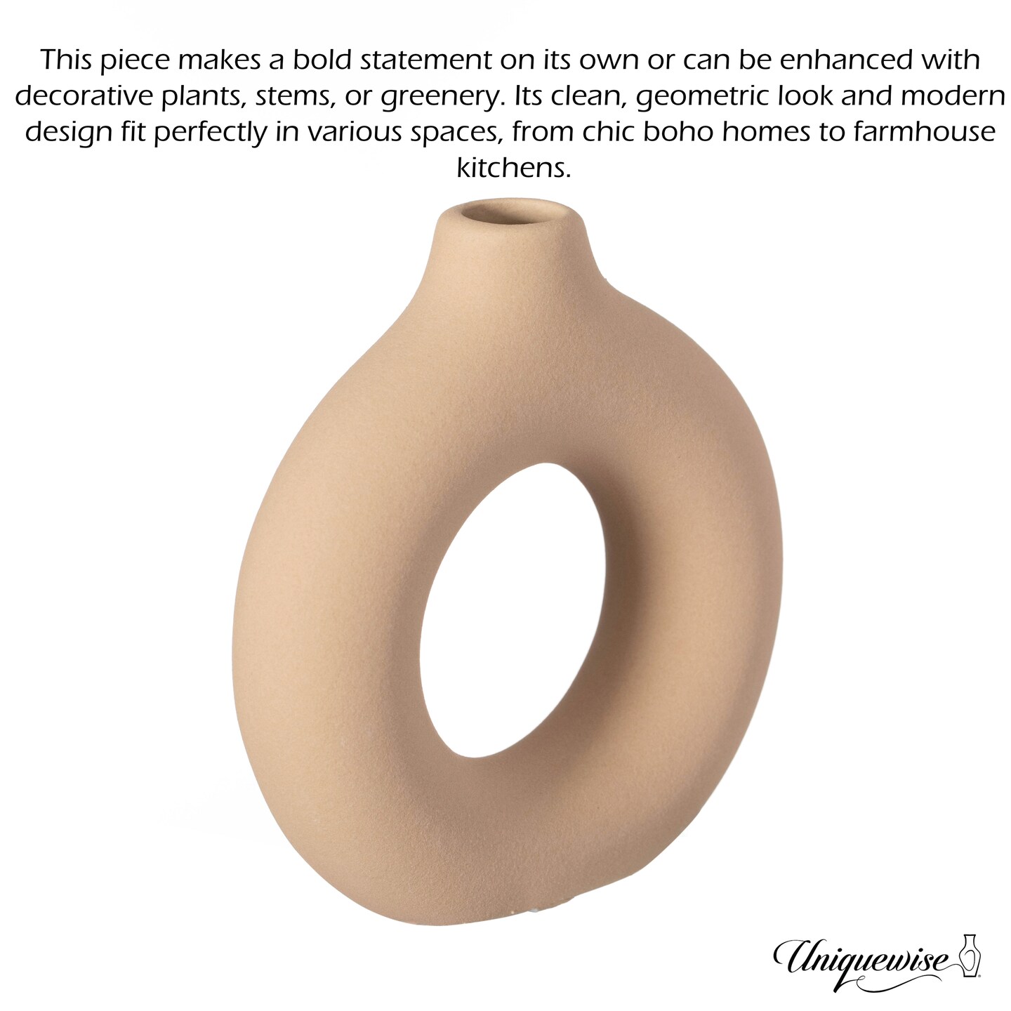 9-Inch Large and 5-Inch Small Decorative Hollow Ceramic Donut Table Vase - Handmade, Minimalist Boho Style for Modern Home Decor in Living Room, Home Office, Dining Room and Entryway Console Table