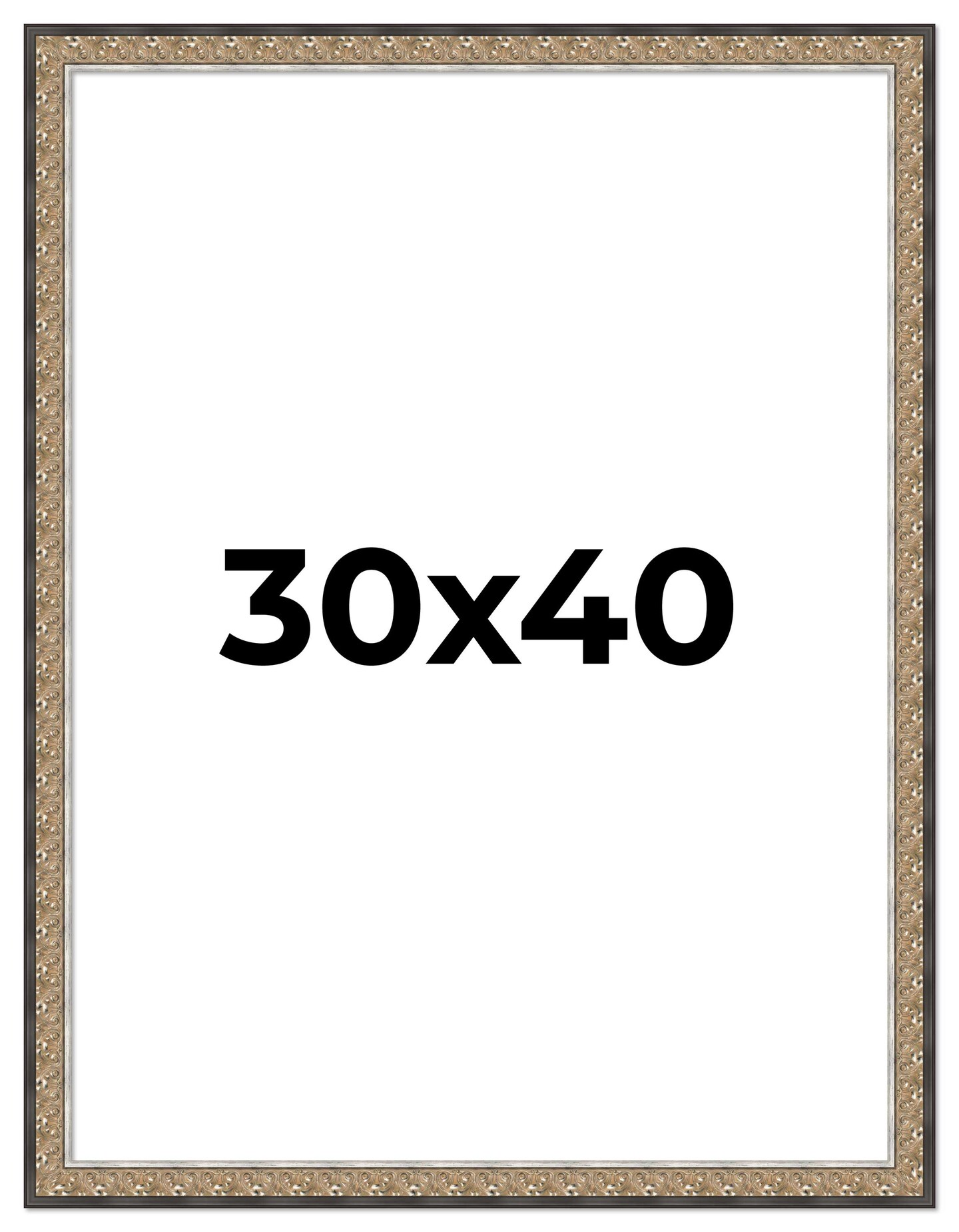30x40 Ornate Silver Picture Frame - UV Acrylic, Foam Board Backing, Hanging Hardware