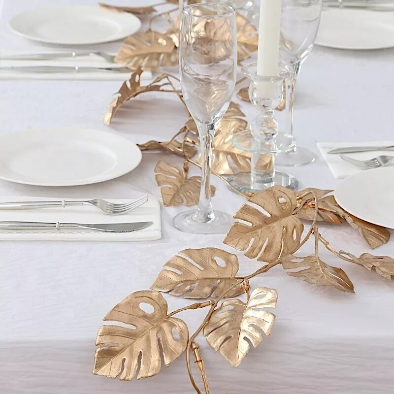 7 ft Metallic Gold Artificial Monstera Leaves Garland Faux Hanging Vine Party