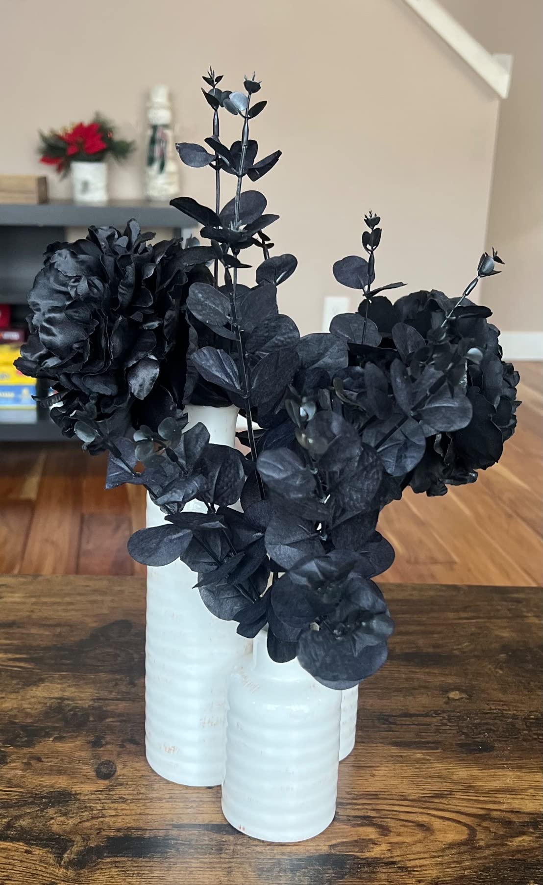 Artificial Black Eucalyptus Stems for Home Halloween Farmhouse Decor Faux Eucalyptus Leaves Branches Gothic Bathroom