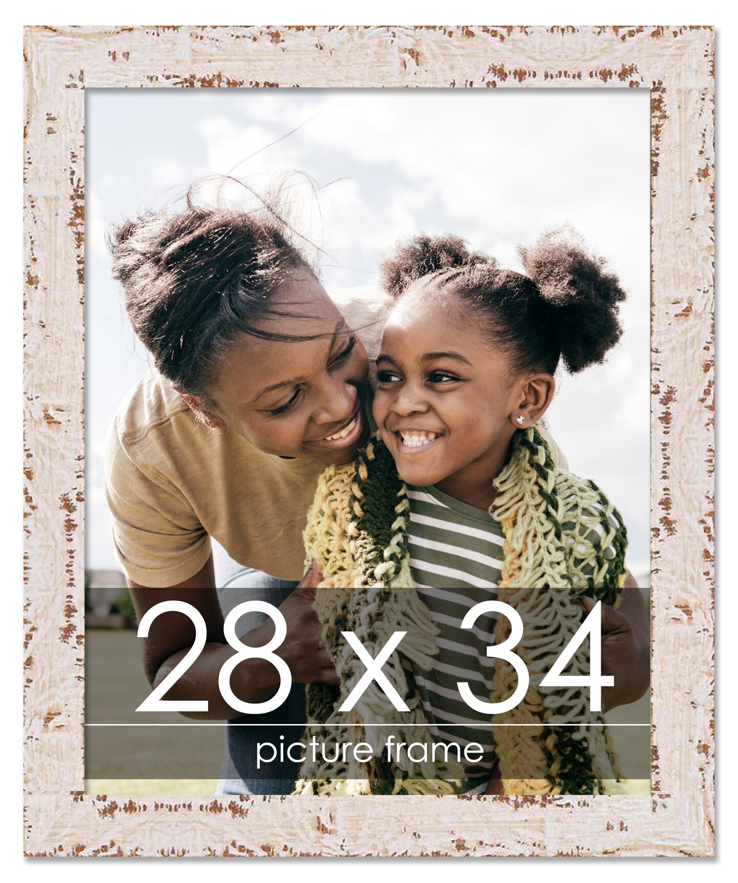 Photo Size Shabby Chic White Picture Frame - UV Acrylic, Foam Board Backing, Hanging Hardware