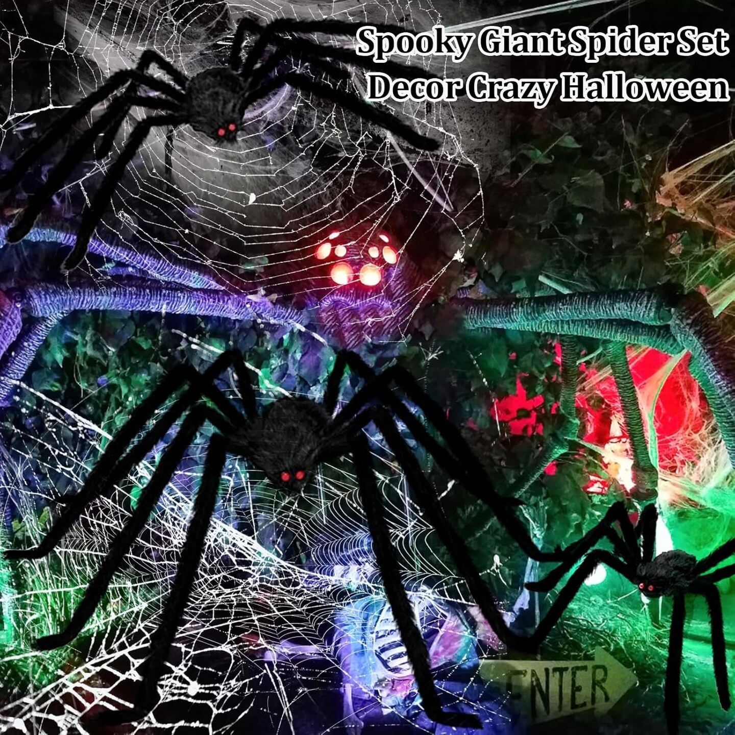 Halloween Giant Spider Decorations Indoor Outdoor Realistic Halloween Spider 3 Pack Sets with 250Sqft Spider Webs and 20 Fake Mini Spiders, Scary Hairy Spiders Props Yard Creepy D&#xE9;cor