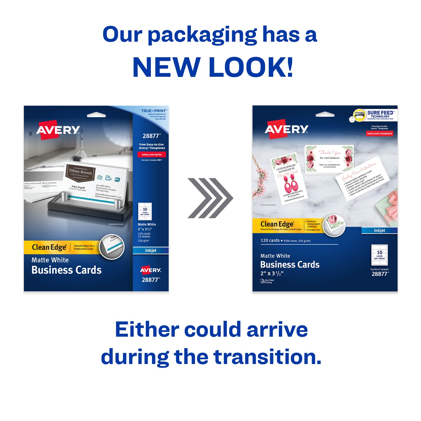 Avery Clean Edge Printable Business Cards with Sure Feed Technology, 2" x 3.5", White, 120 Blank Cards for Inkjet Printers (28877)