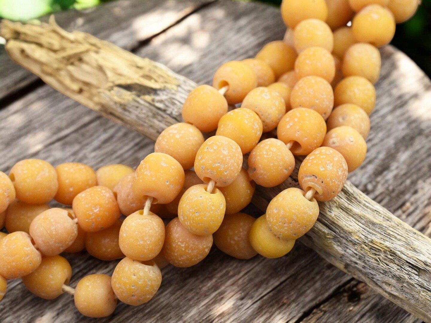 Goldenrod Pompeii Round Beads (24&#x22; Strand)  Indonesian Glass Beads