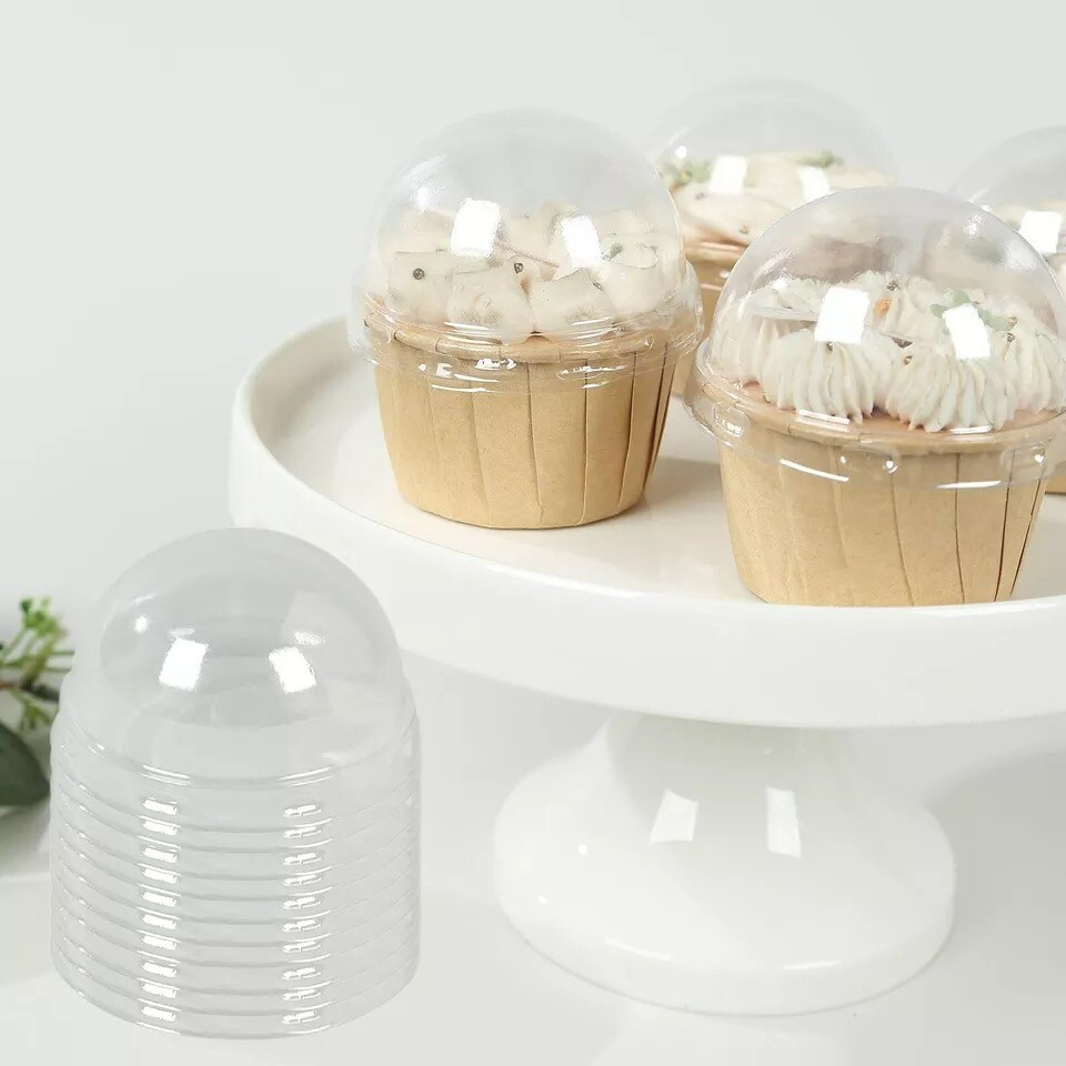 50 Clear Plastic Dome Lids for Cupcake Liners Wedding Party events Decorations