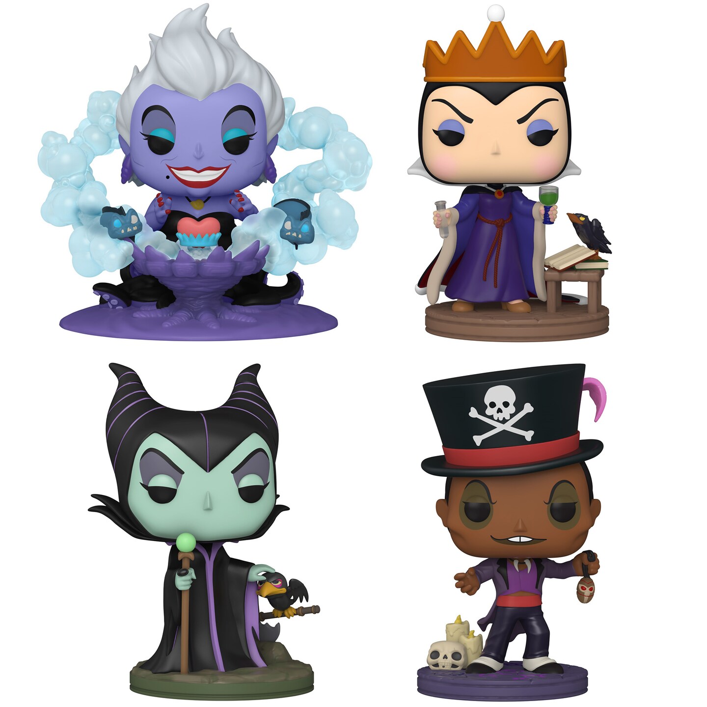 Funko POP! Disney: Villains Collectors Set - 4 Figure Set: Ursula on Throne (Deluxe), Doctor Facilier, Maleficent, & Evil Queen Grimhilde