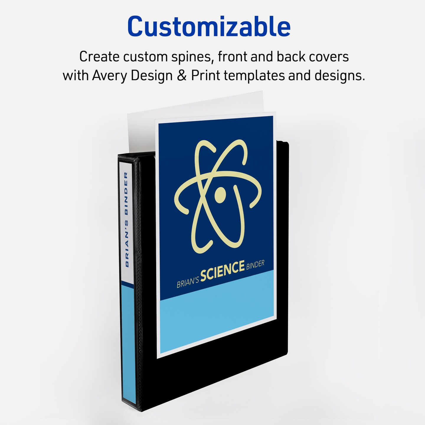 Avery Heavy-Duty View 3 Ring Binder, 1 Inch One Touch Slant Rings, 250-Sheet Capacity, DuraHinge, 1.4 Inch Wide Spine, Customizable Clear Cover and Spine, 1 White Binder (79799)