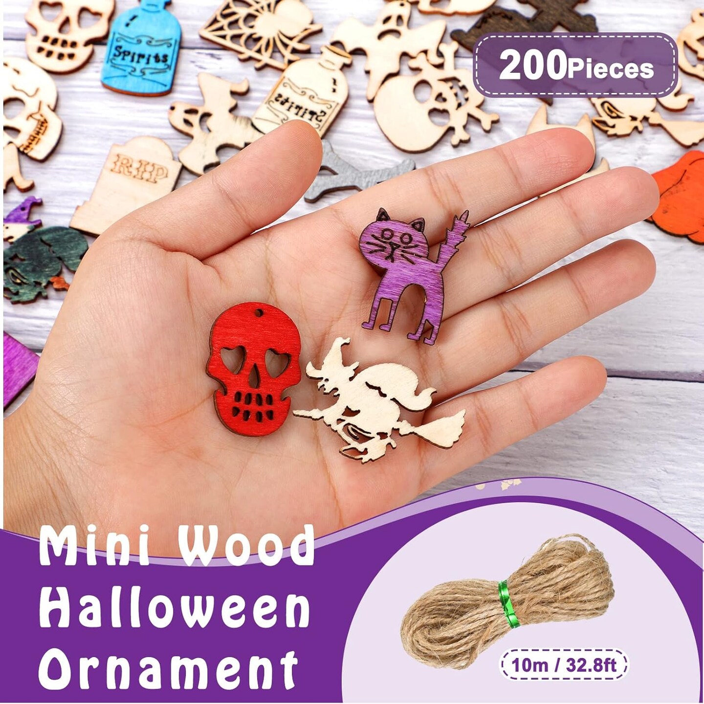 200 Pieces Halloween Unfinished Mini Wooden Ornaments Christmas