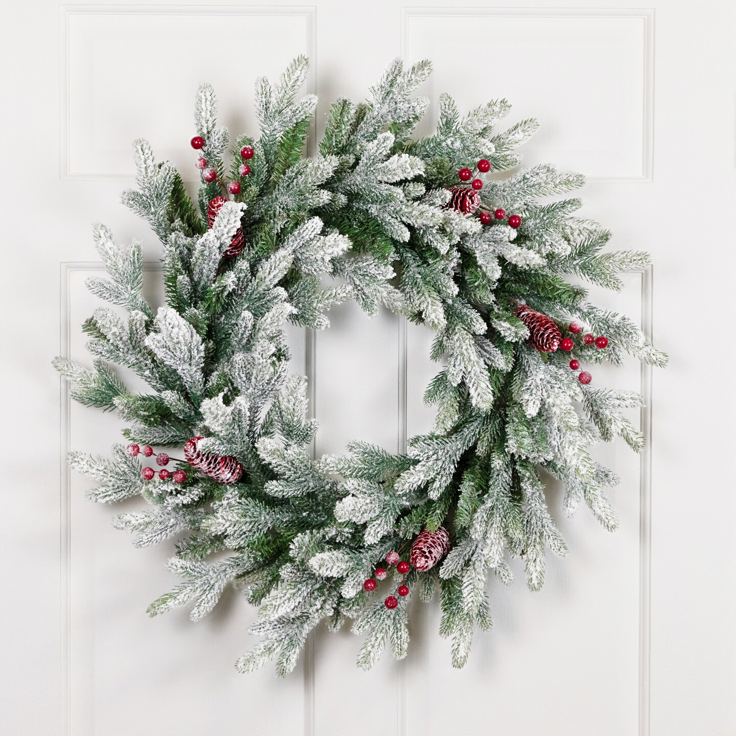 Northlight Real Touch™️ Flocked Snowcap Grove Fir Artificial Christmas Wreath - 24" - Unlit