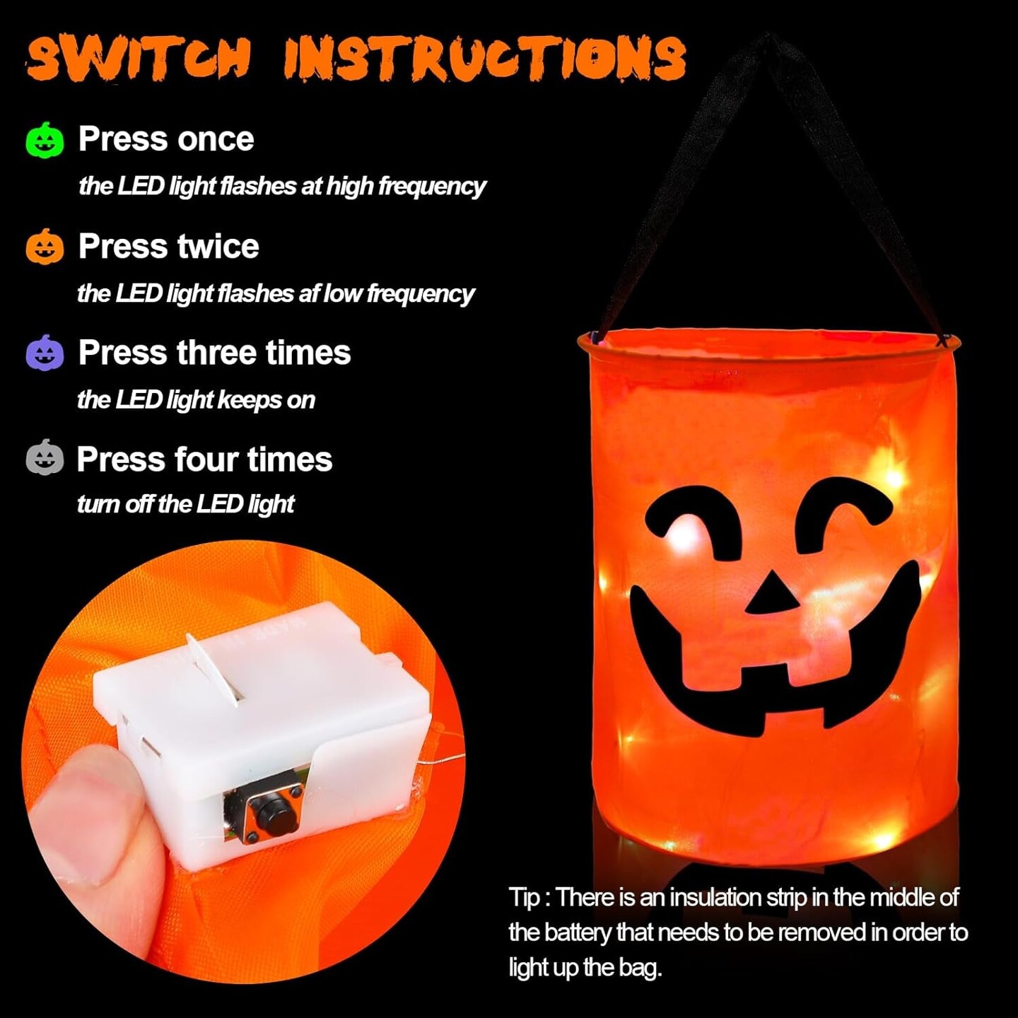 LED Light Halloween Candy Bags for Kids Light up Multipurpose Halloween Trick or Treat Bucket with Pumpkin Smile Face for Halloween Party Favors Goodie Bags,Orange