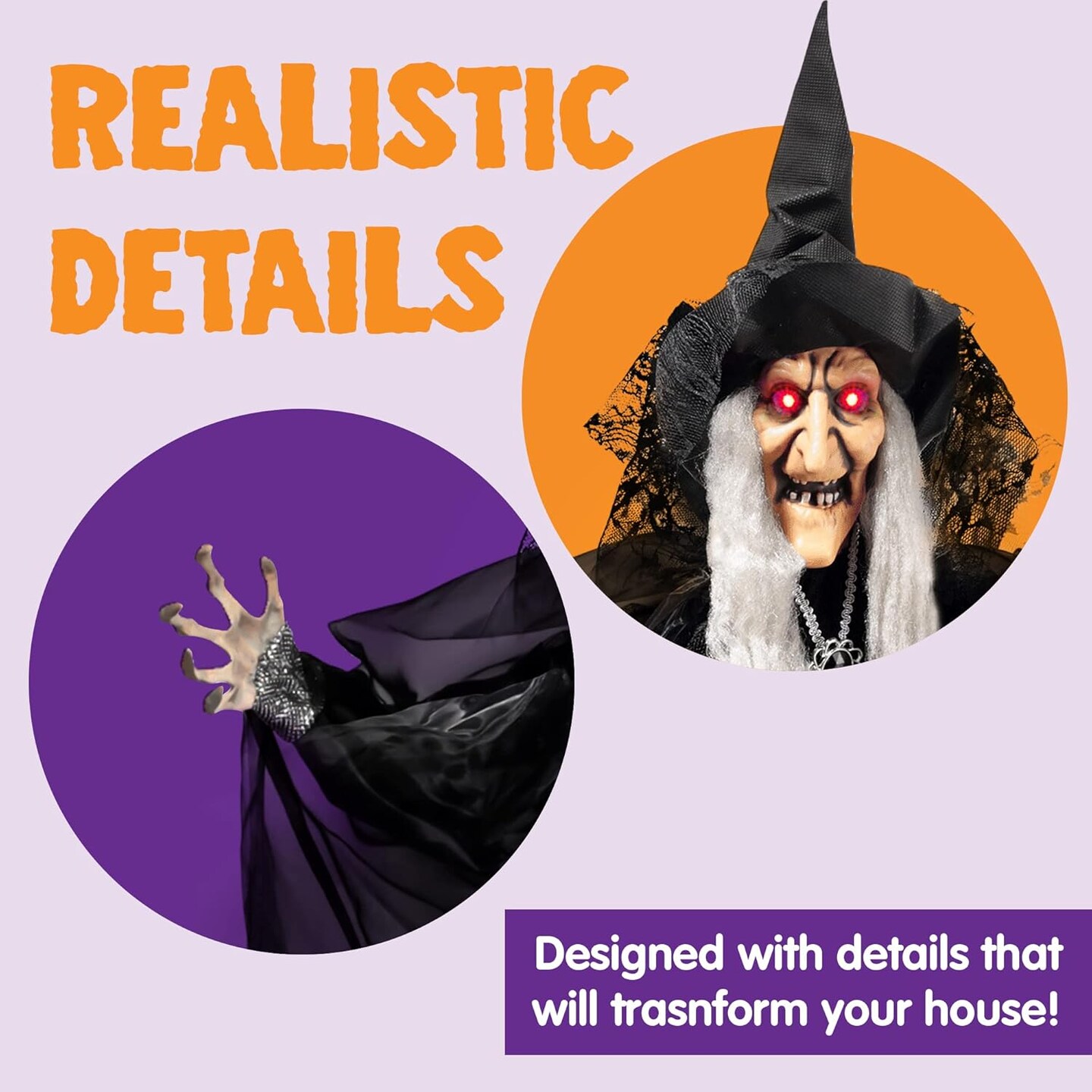 Animated Witch Halloween Decorations Outdoor Indoor Witch Decor Scary Halloween Animatronics, Hanging Talking Witch Sound Activated Led Lights Eyes Haunted House Yard Garden Lawn