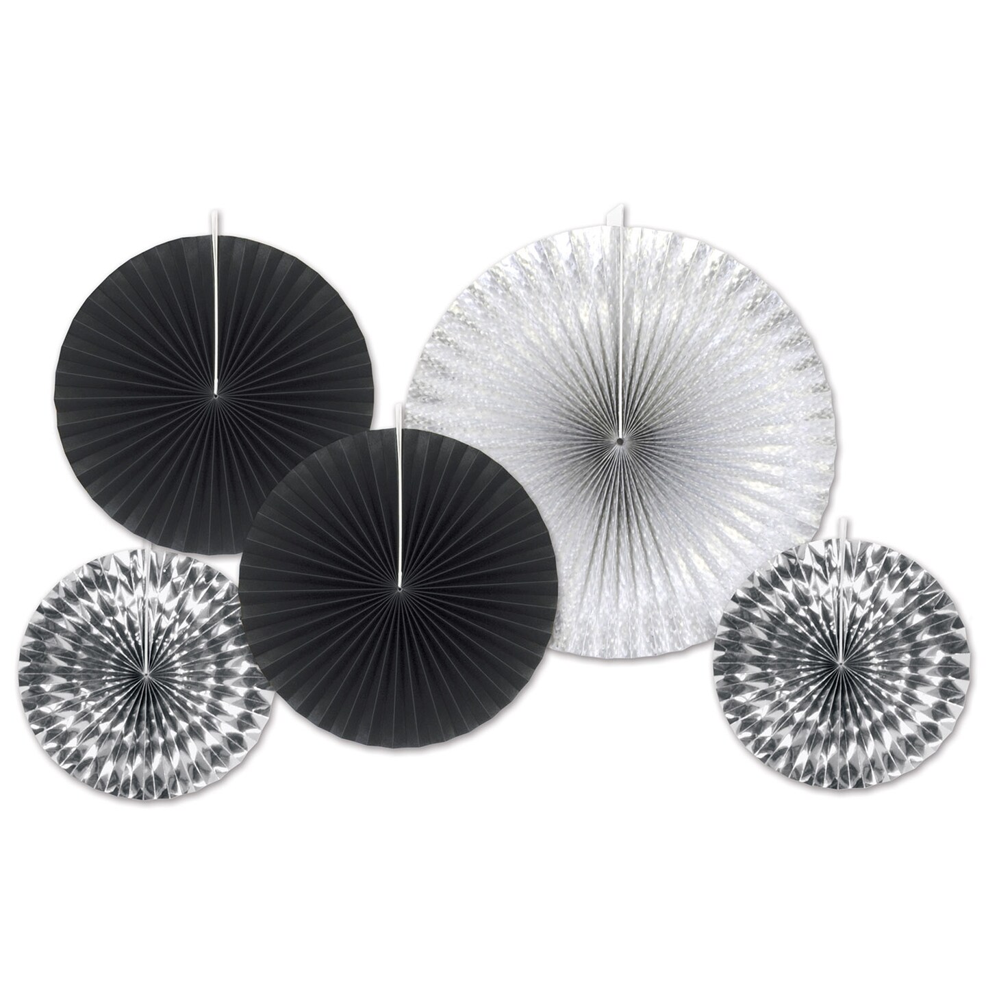 Beistle Silver And Black Assorted Paper & Foil Decorative Fans - 12 Pack