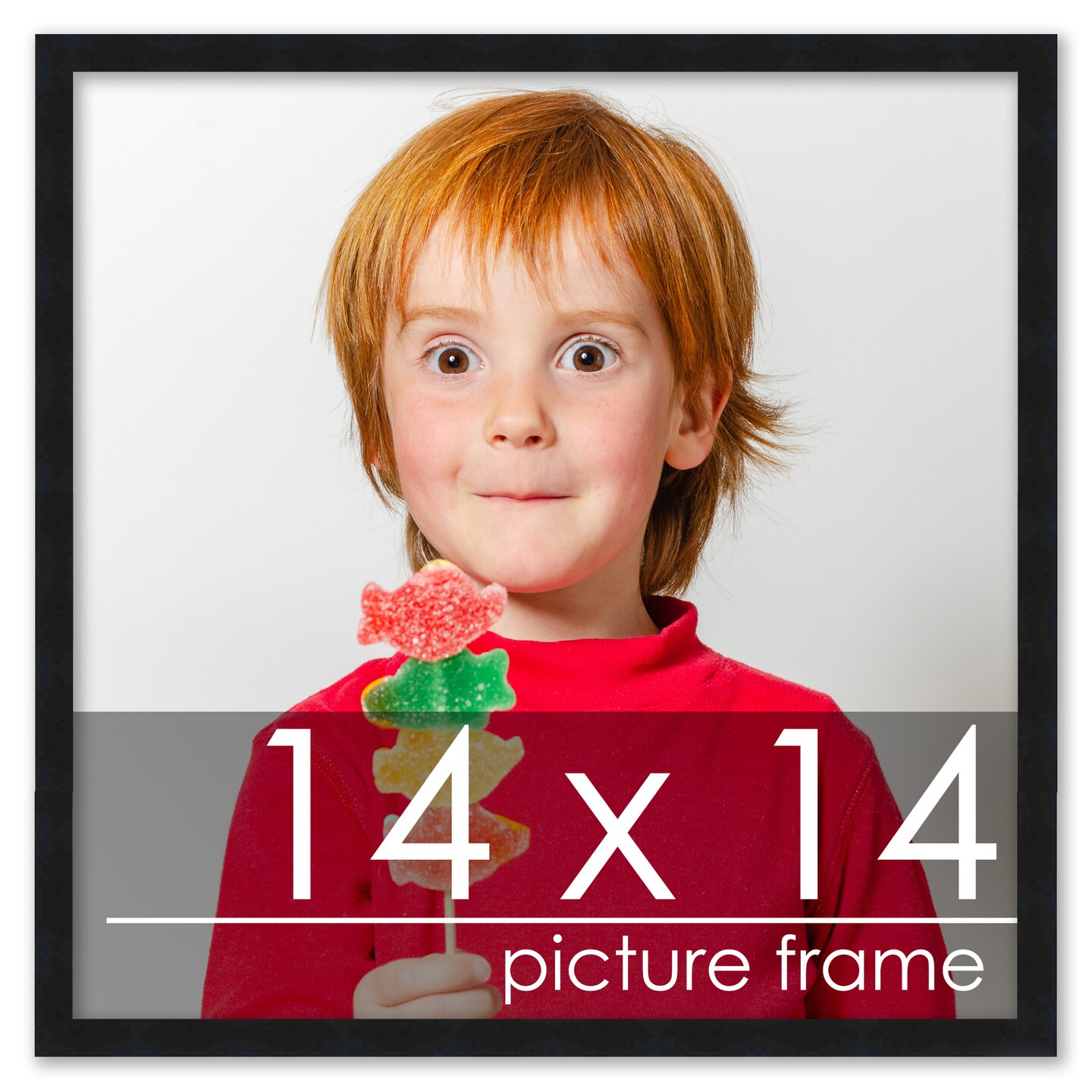 14x14 Black Wood Picture Square Frame - UV Acrylic, Foam Board Backing, Hanging Hardware