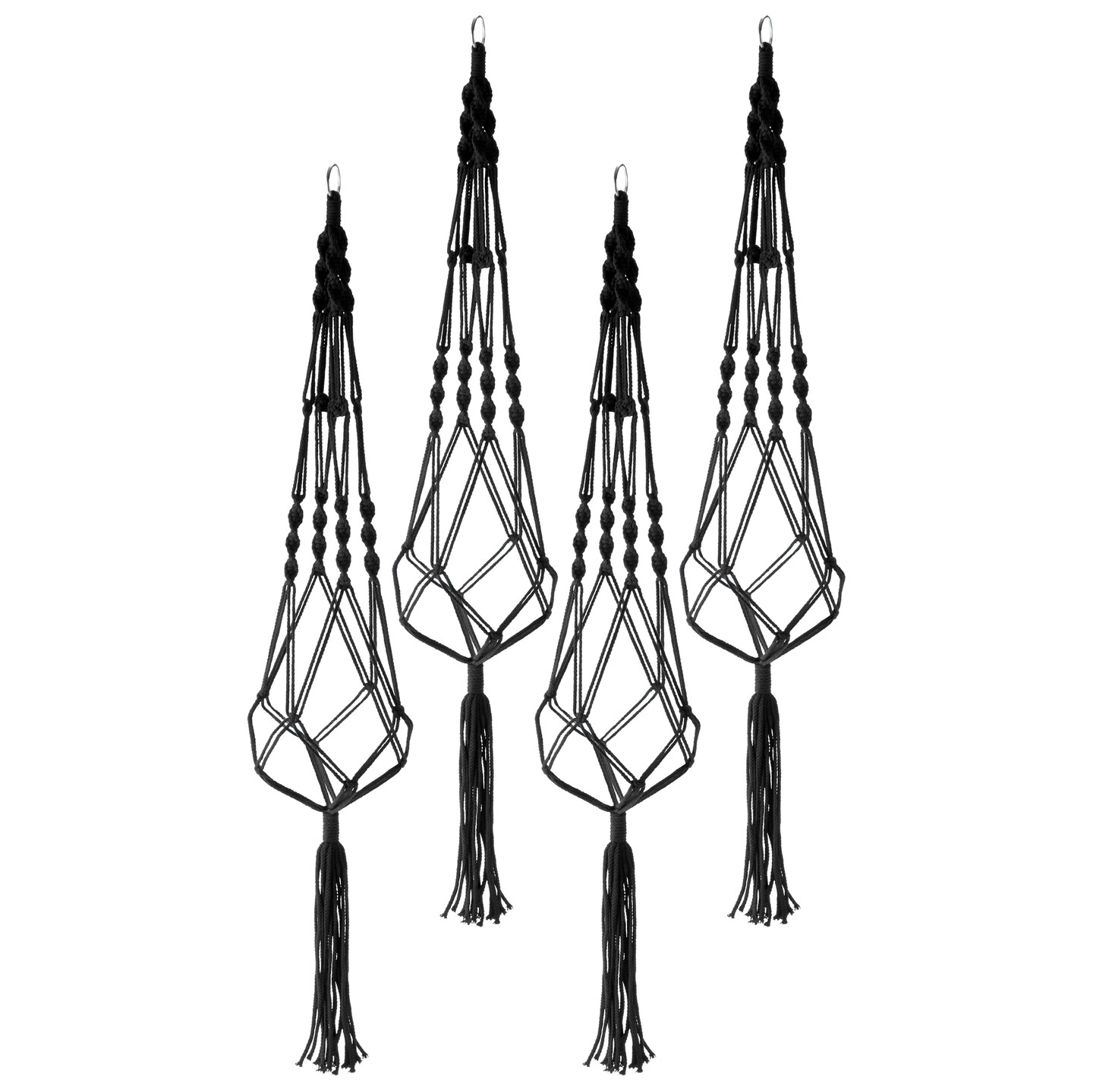 Sorbus Macrame Plant Hanger (4 Pack) Indoor Outdoor Hanging Plant Pots Cotton Rope, Elegant for Home, Patio, Garden (Black)