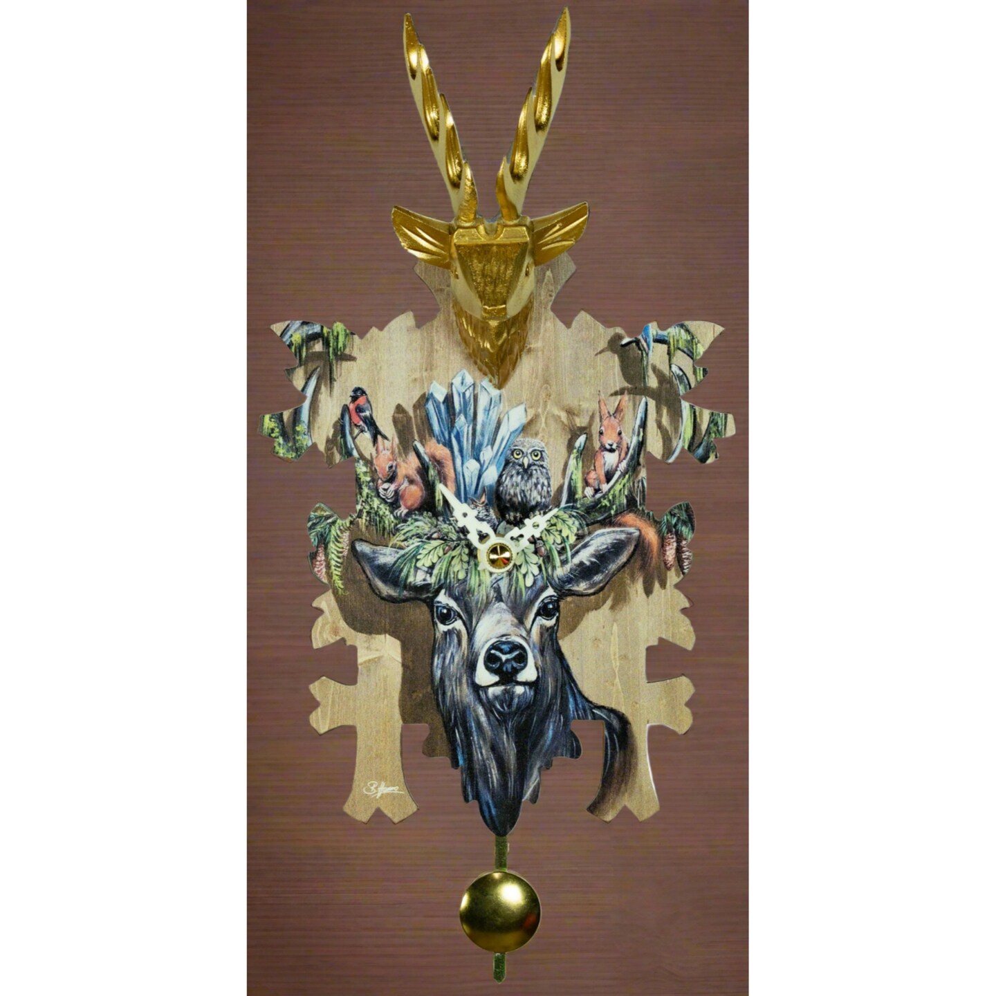 Hermle Woodland Scene Wall Clock with Deer Head - 11&#x22;
