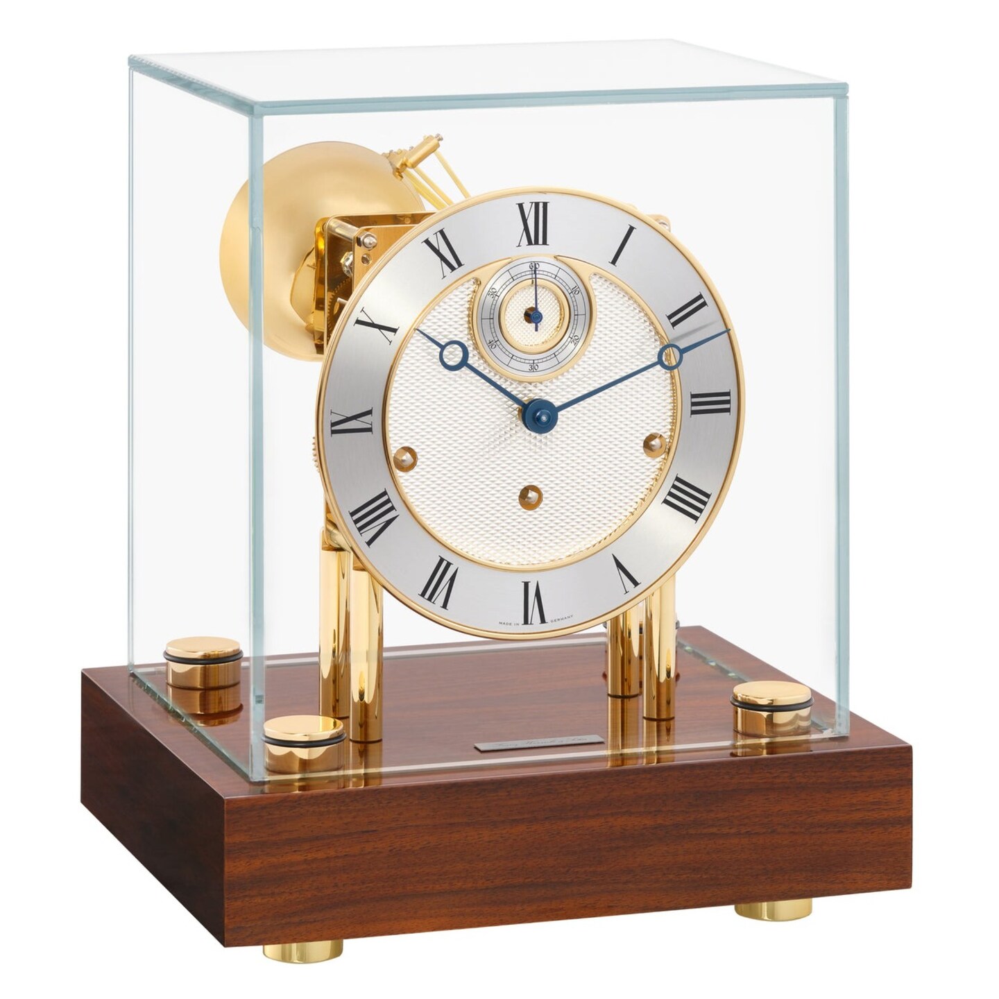 Hermle Wooden Mantle Clock with Rhombus Pattern Dial - 12&#x22; - Walnut Finish
