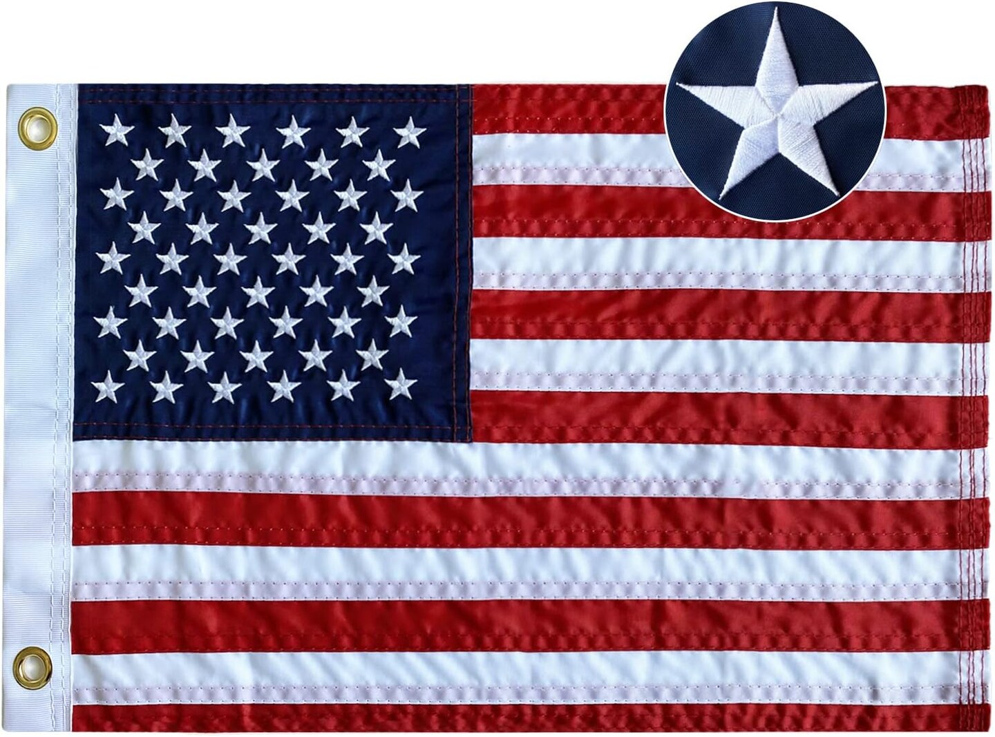 US Boat Flag 12x18 - Embroidered Stars American Boat Marine Flags Durable Polyester Sewn Stripes Nautical Flag for Boat Cabin Flags With 2 Brass Grommets