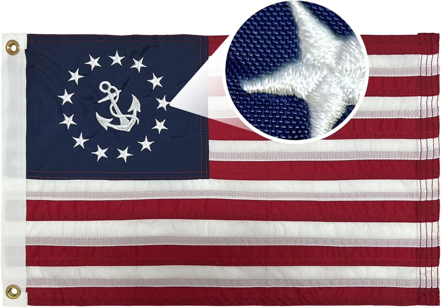 American Yacht Ensign Flag 16x24 inch Embroidered US Yacht Ensign Nautical Boat Flags with 2 Brass Grommets Yacht Marine Boat