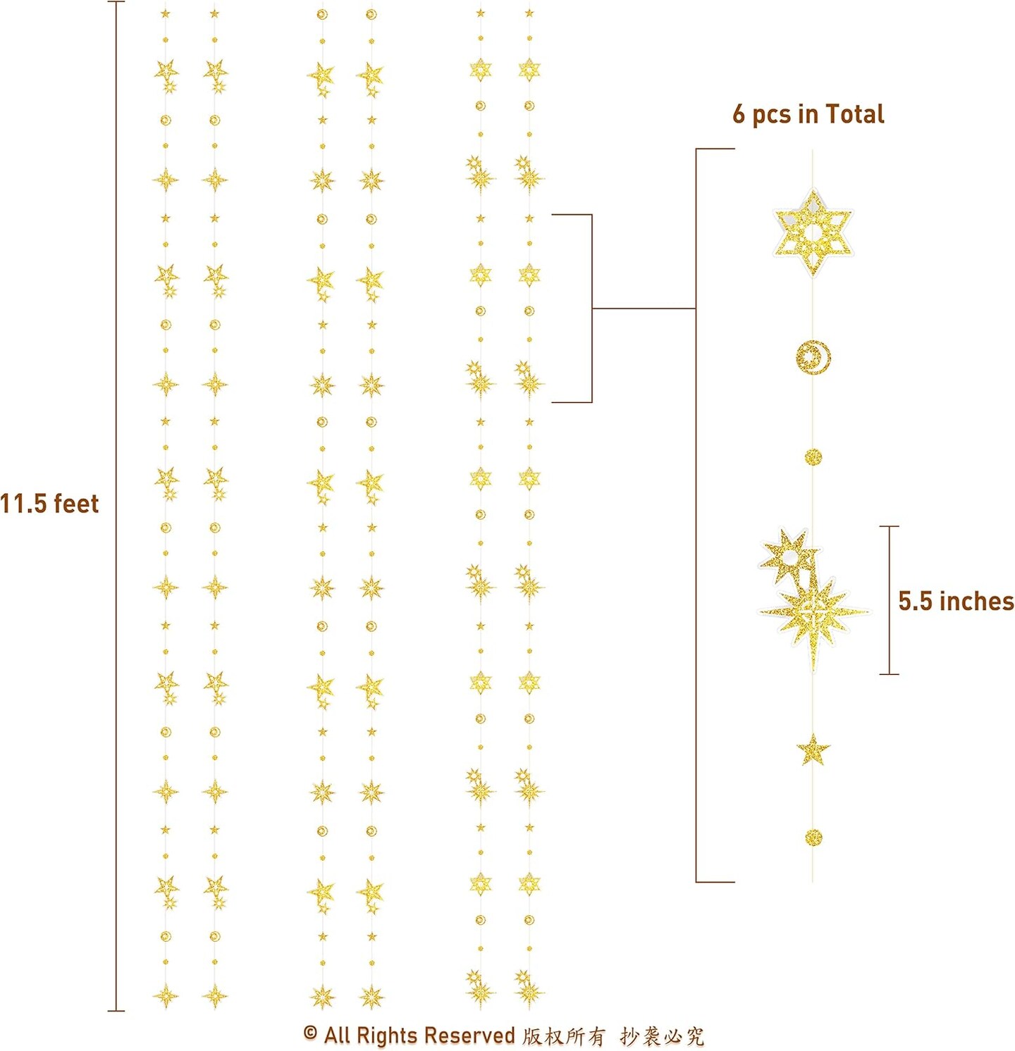 Cheerland Glitter Gold Star Garland Party Decoration