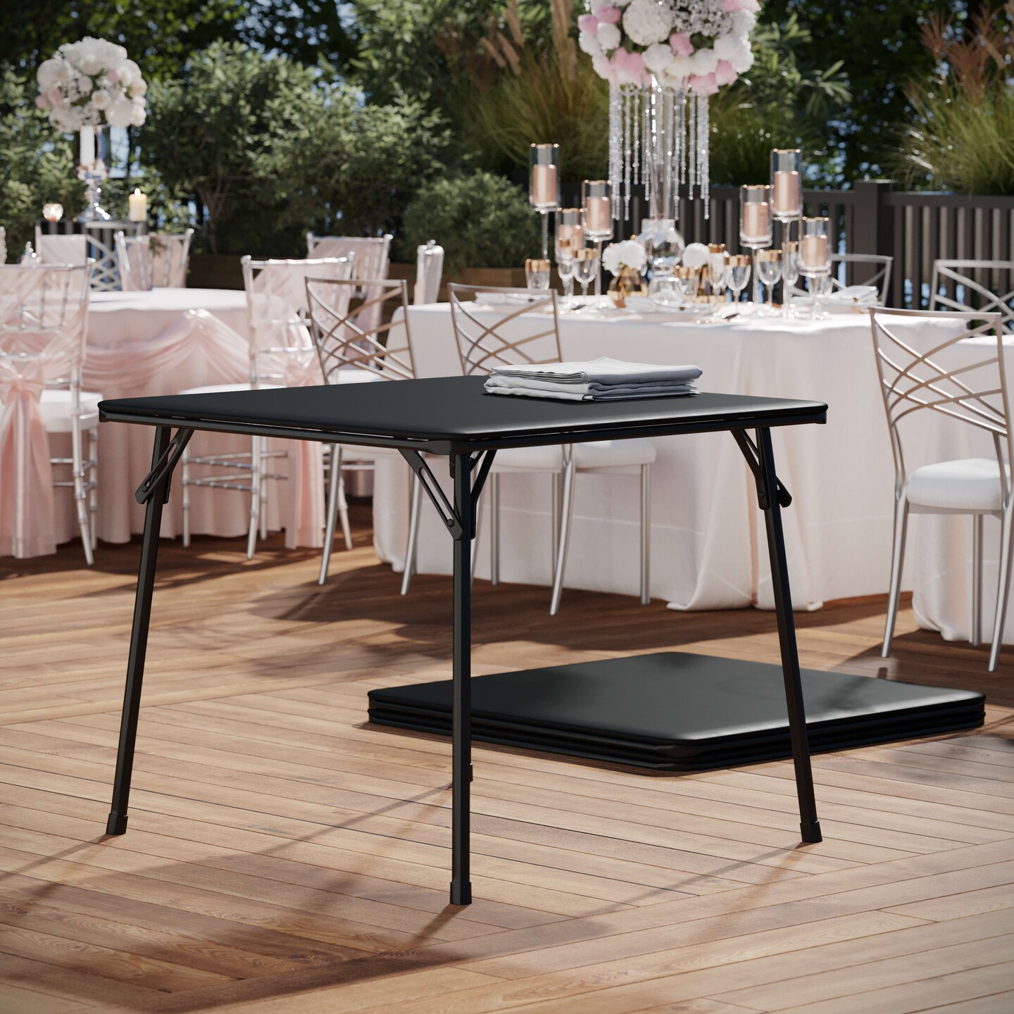 Emma and Oliver Foldable Card Table with Vinyl Table Top - Game Table - Portable Table