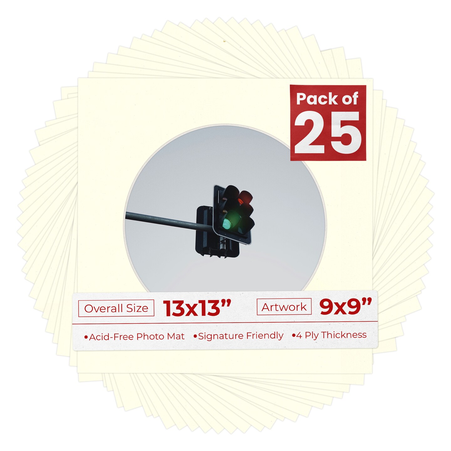 Cream Linen Mat Board for 13x13 Frames - Circle Opening for 9x9 Photos