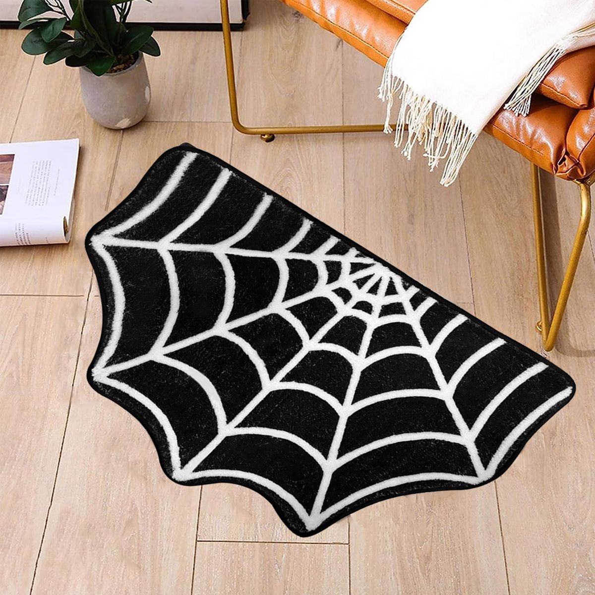 Spider Web Door Mat 2 Sizes Funky Spooky Cute Fun Bath Mat Washable Non-Slip Shower Rugs Witchy Horror Room Rugs Gothic Theme Party Area Carpet for Home Bedroom Kitchen Bathroom Decor 40*60/ 50*80cm