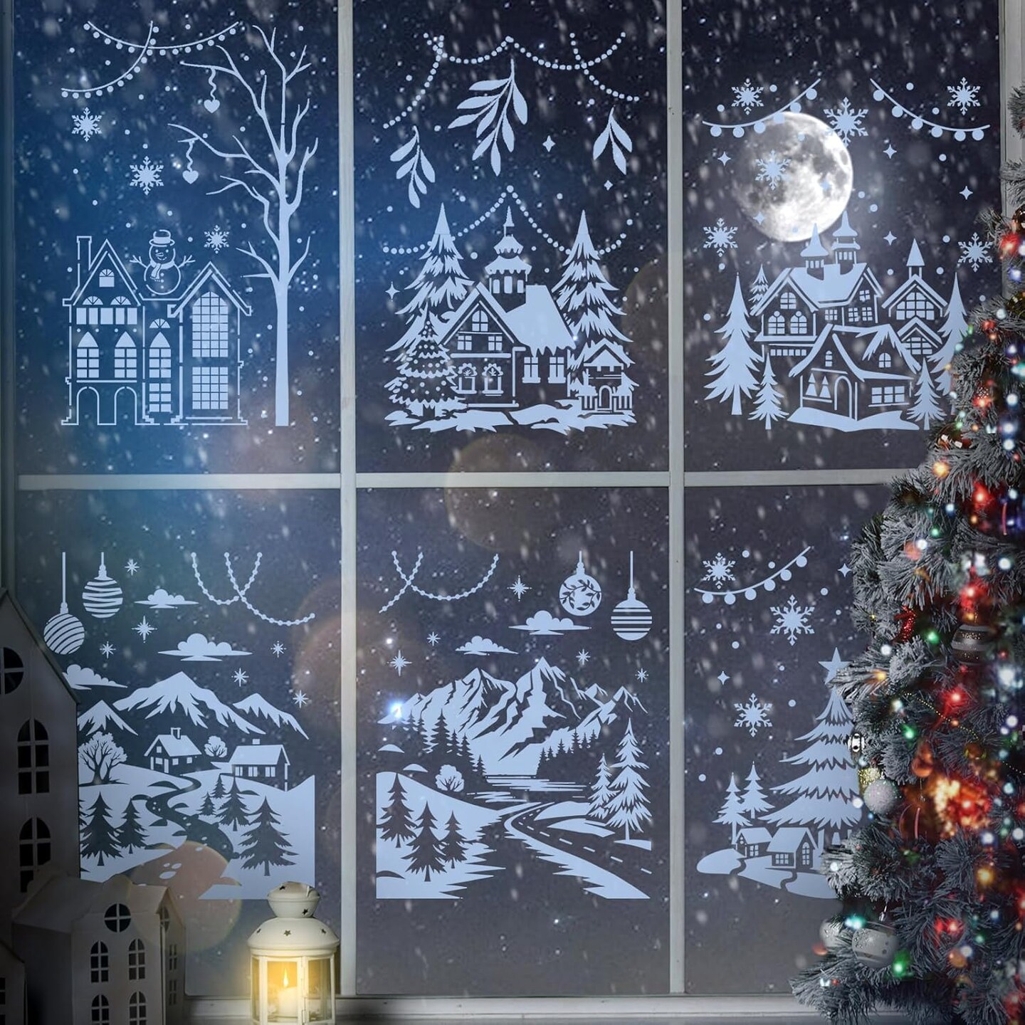 12 Pcs Christmas Stencils for Window Glass 13.78 x 11 Inch