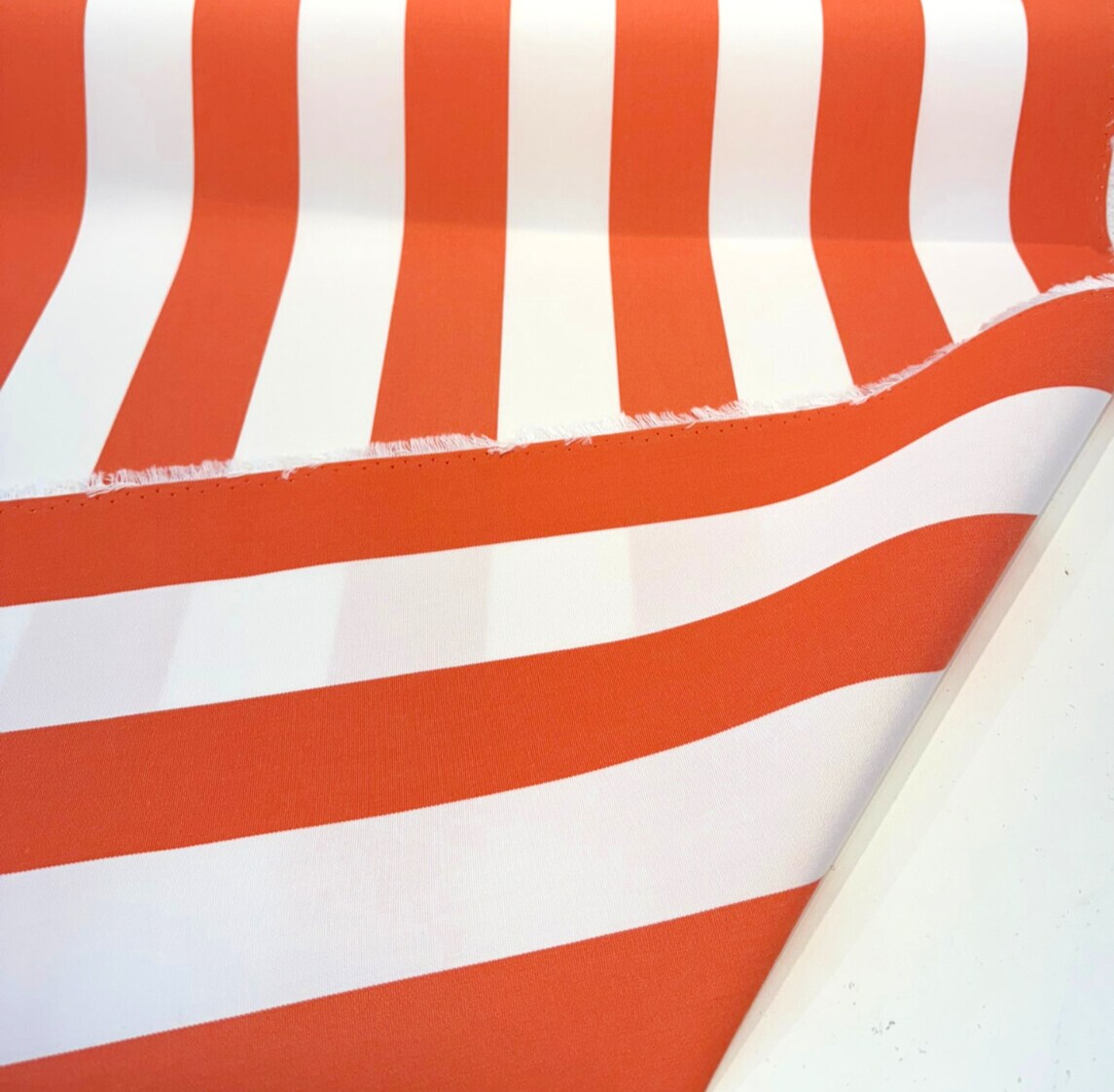 1 Yard Townsend Melon Orange Stripe Outdoor Performance Upholstery Fabric 54 Inch Width