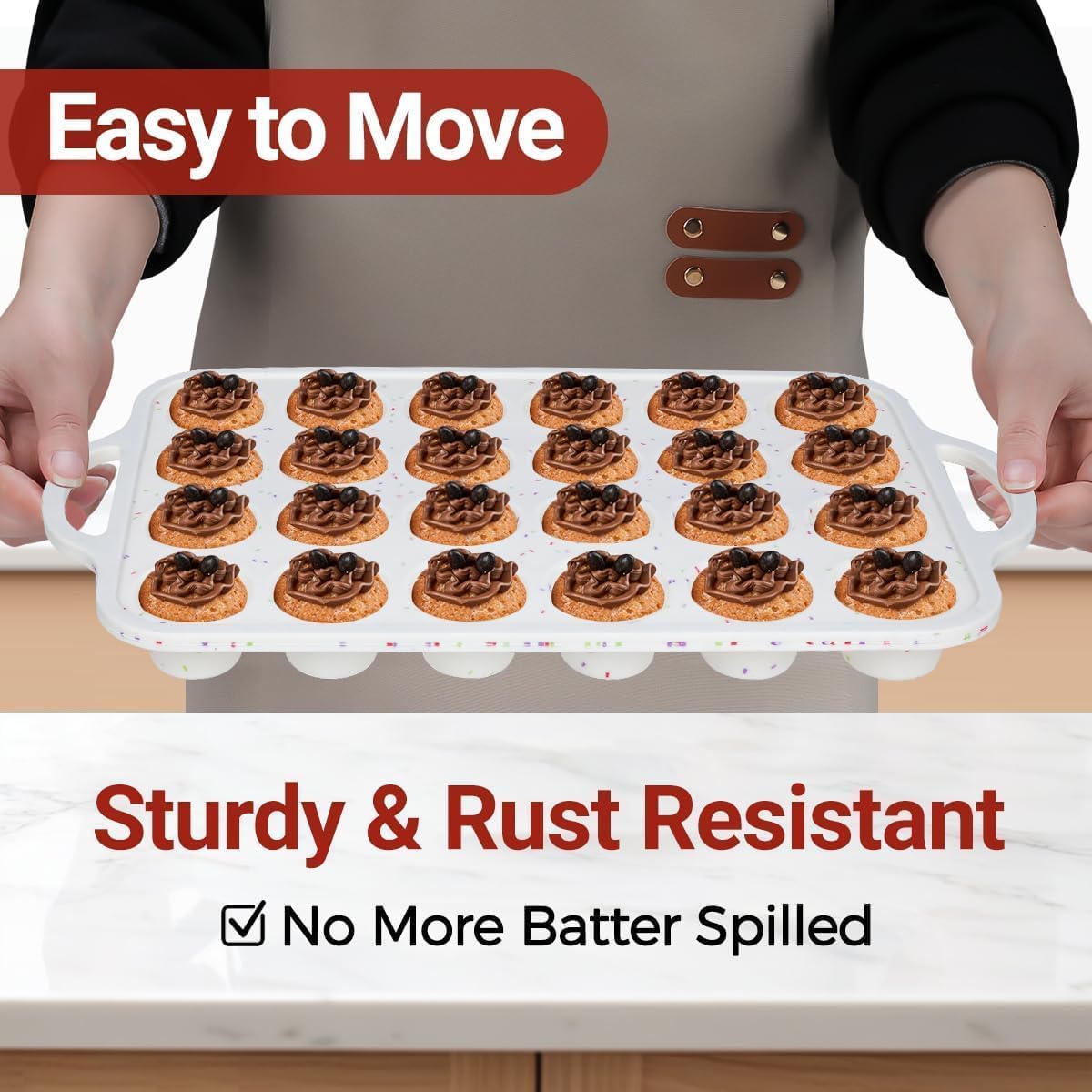 Silicone Mini Muffin Pan, Metal Reinforced Frame 24 Cups Nonstick Mini Cupcake Pans with Handles Easy to Move for Baking Mini Muffin, Cupcake, Egg Bites Oven Safe, 2 Pack Confetti