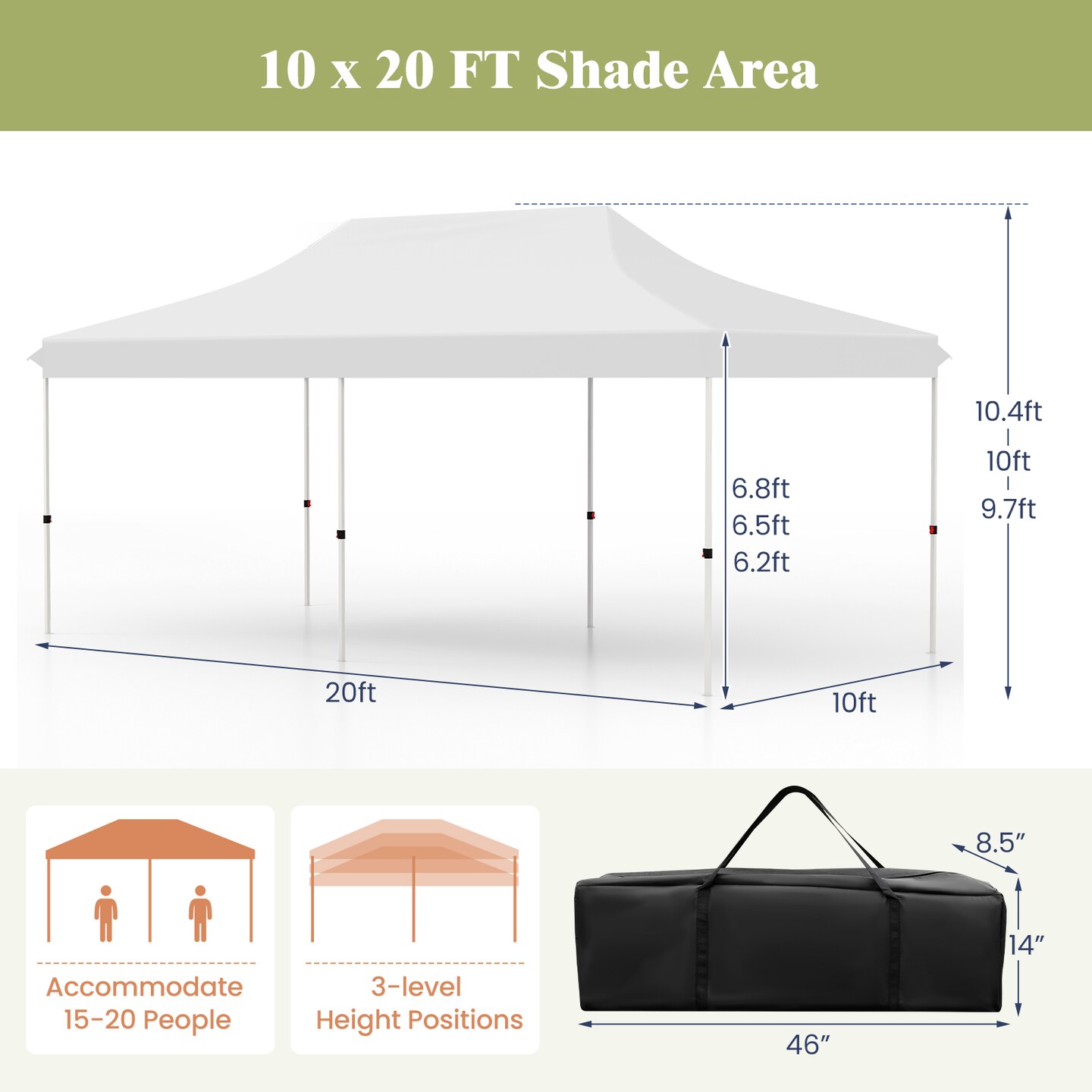 10x20 Feet Pop Up Foldable and Portable Outdoor Gazebo with Carry Bag Ideal for Party or Wedding Ceremony