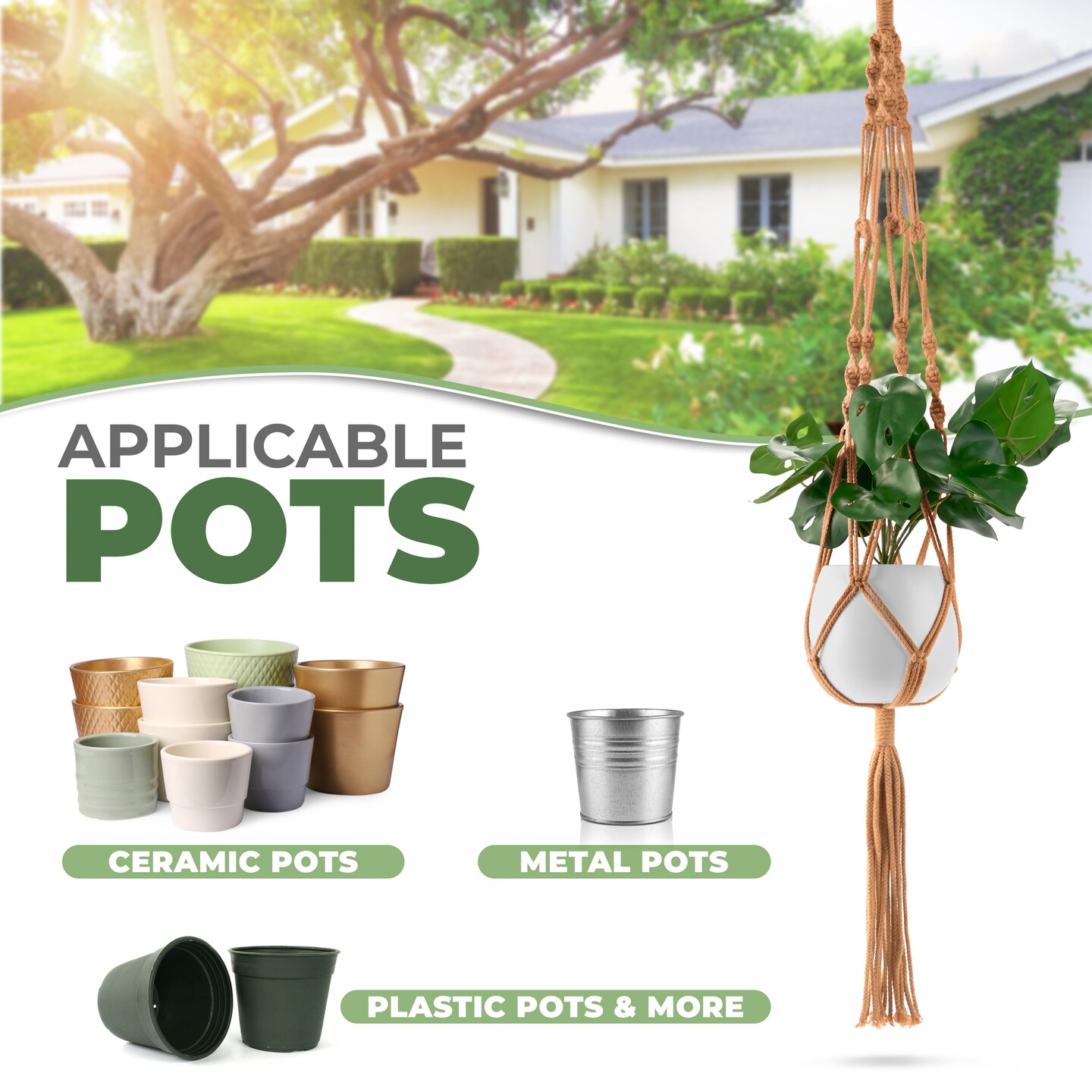Sorbus Macrame Plant Hanger (4 Pack) Indoor Outdoor Hanging Plant Pots Cotton Rope, Elegant for Home, Patio, Garden (Black)