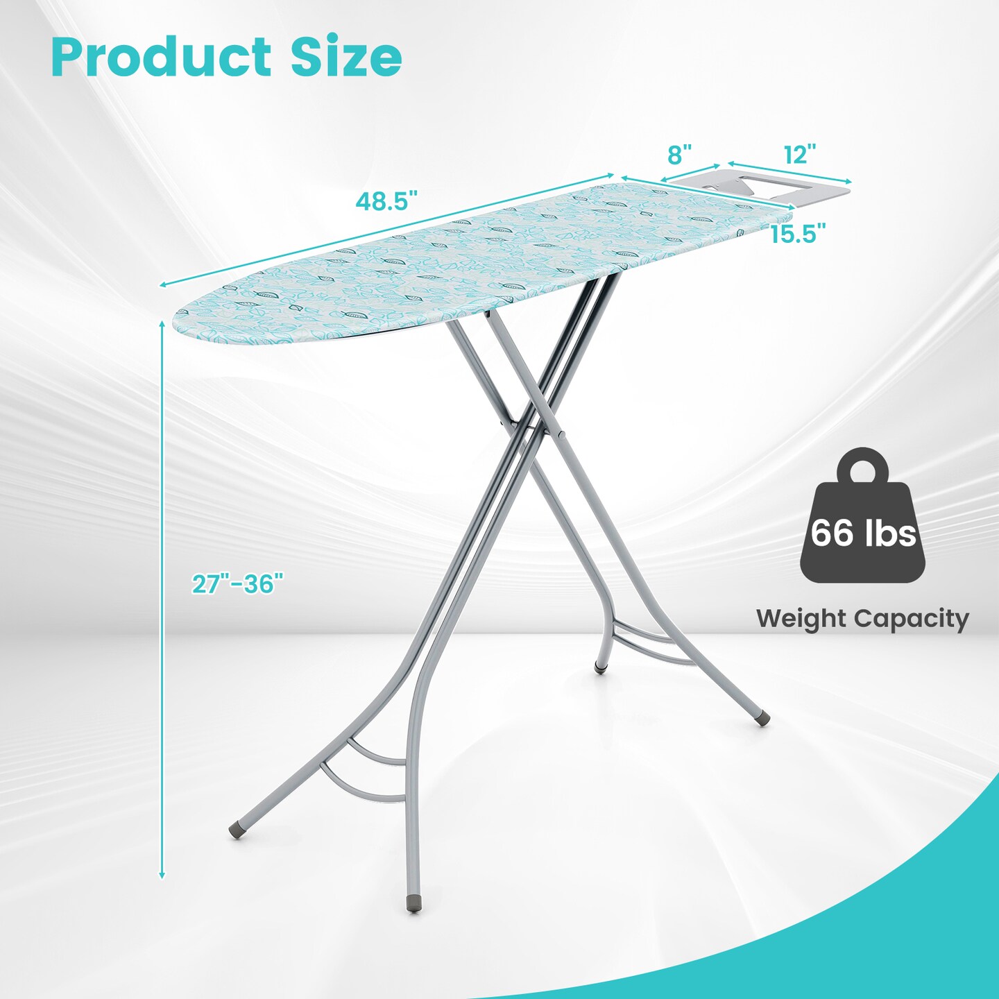 Foldable Ironing Board with Iron Rest and Adjustable Height