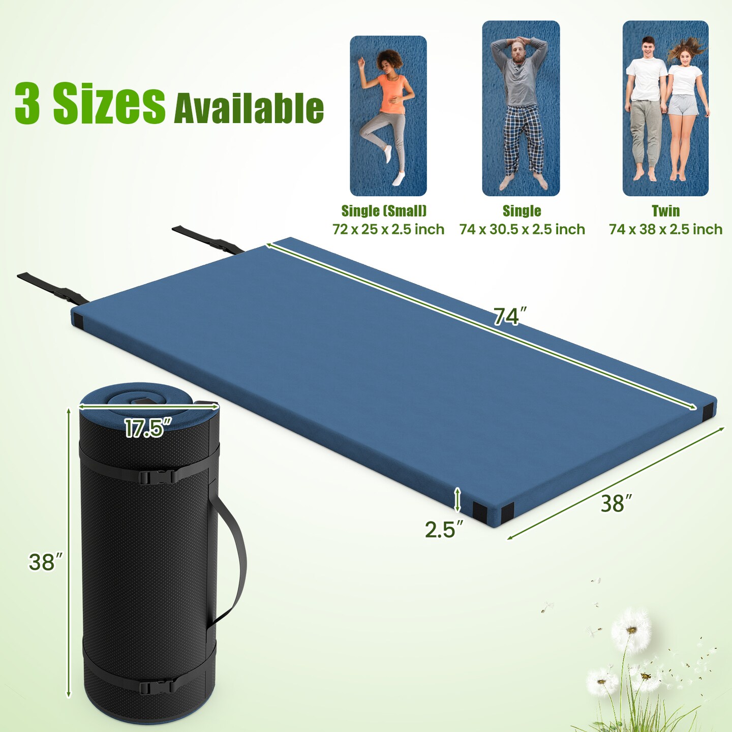 Memory Foam Outdoor Camping Mat Foldable Sleeping Pad with Waterproof Plush Cover and Carry Strap