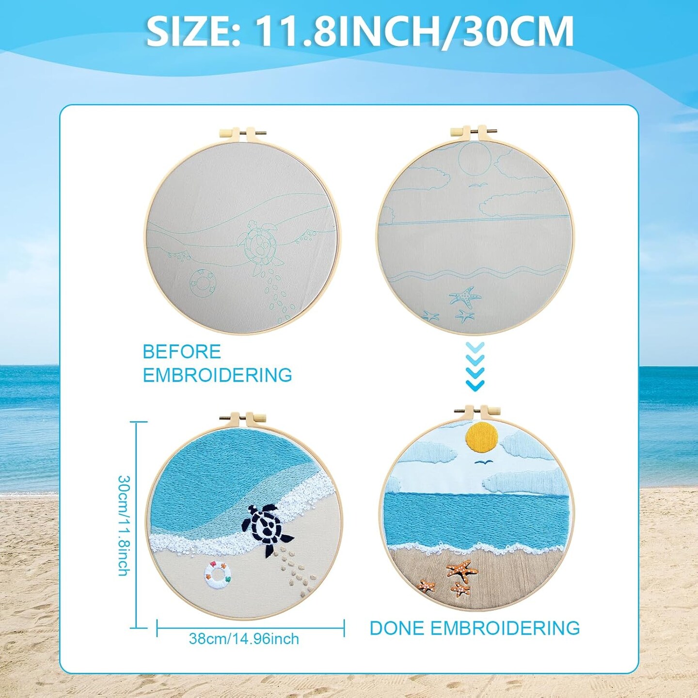 4 Set Ocean Embroidery Kit for Beginners Adults Embroidery Starter Kit Ocean Beach Patterns Hand Crewel Embroidery Kit Cross Stitch Kits