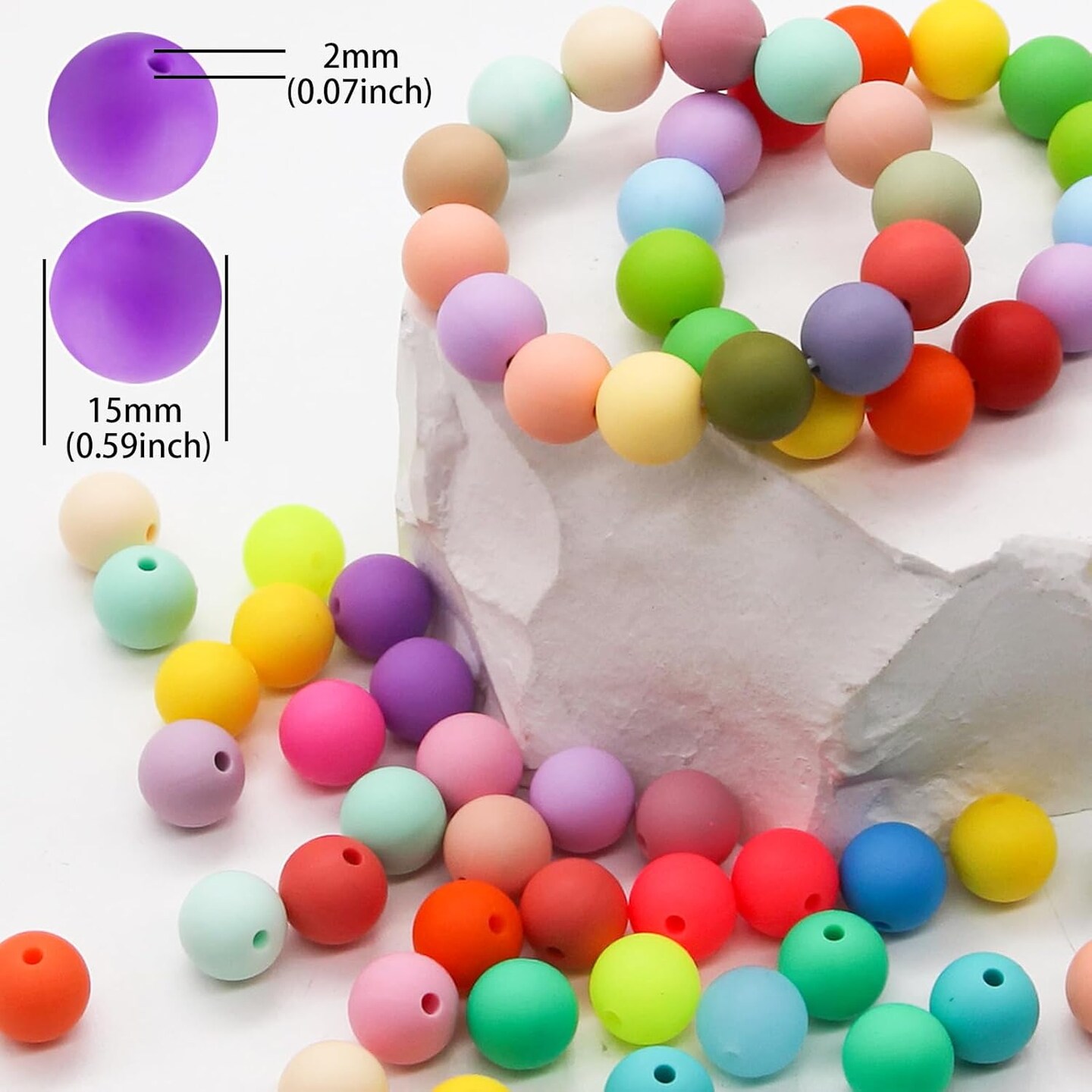 Silicone Beads - 40 Colors 15mm Round &#x200B;Beads (160Pcs Bulk) | Durable &#x200B;Rubber Beads for &#x200B;Jewelry Beads, &#x200B;Bracelet Beads Designs