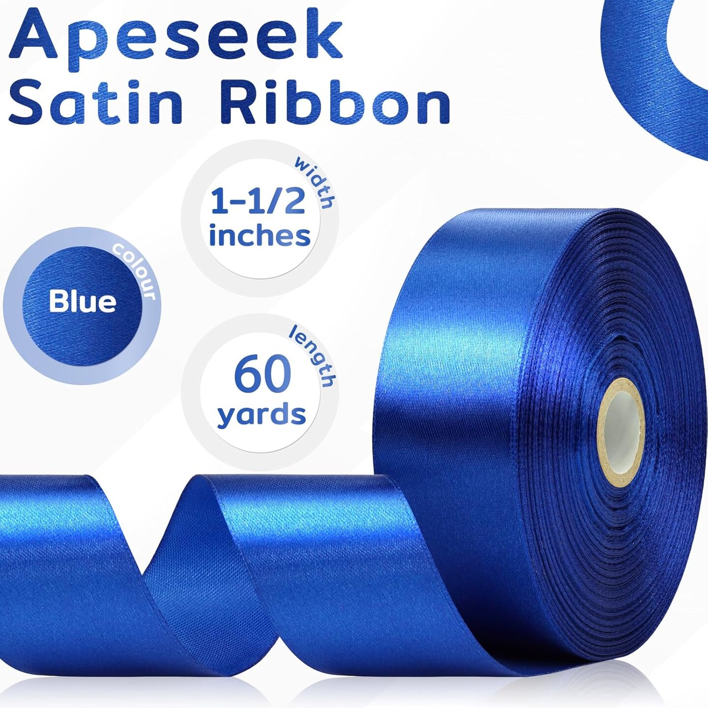 60 Yards Blue Ribbon 1-1/2 Inch, Solid Royal Blue Satin Ribbon