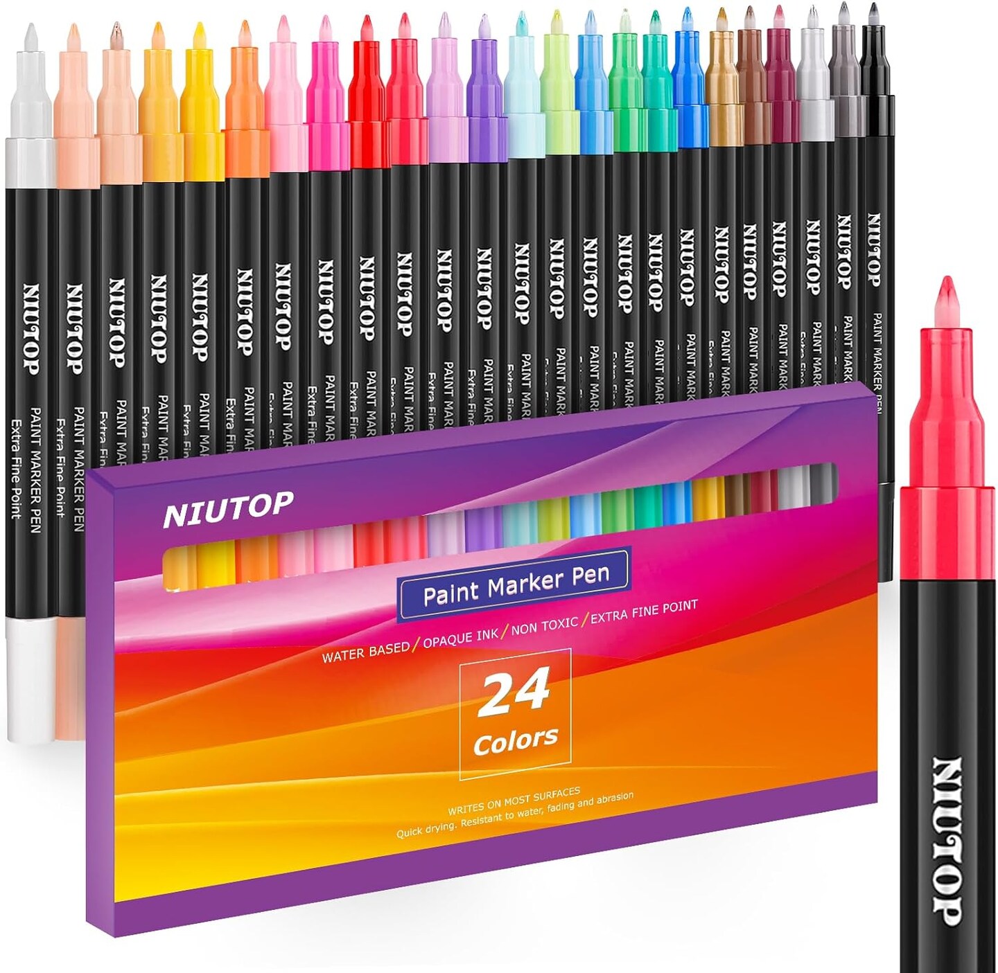 Acrylic Paint Pens for Rock Painting, 24 Classic Colors Paint