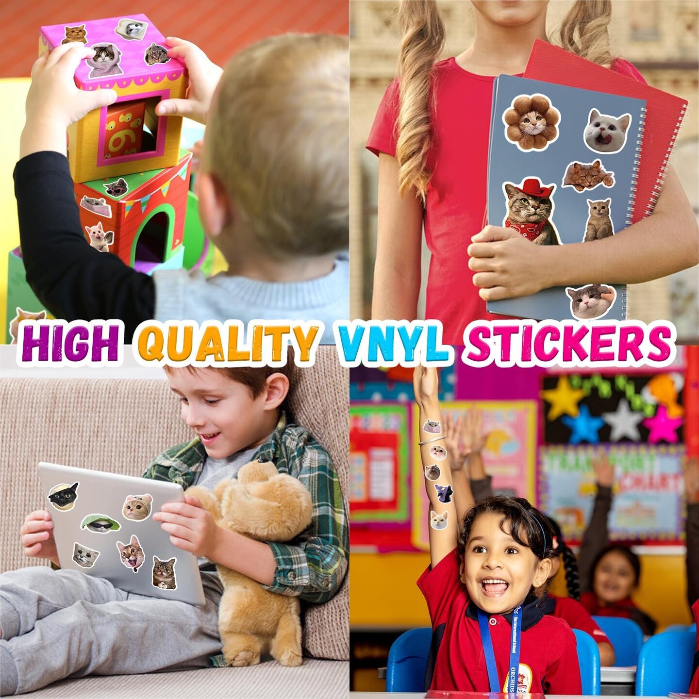 100 Pcs Cute Cat Stickers for Kids, Waterproof for Kids