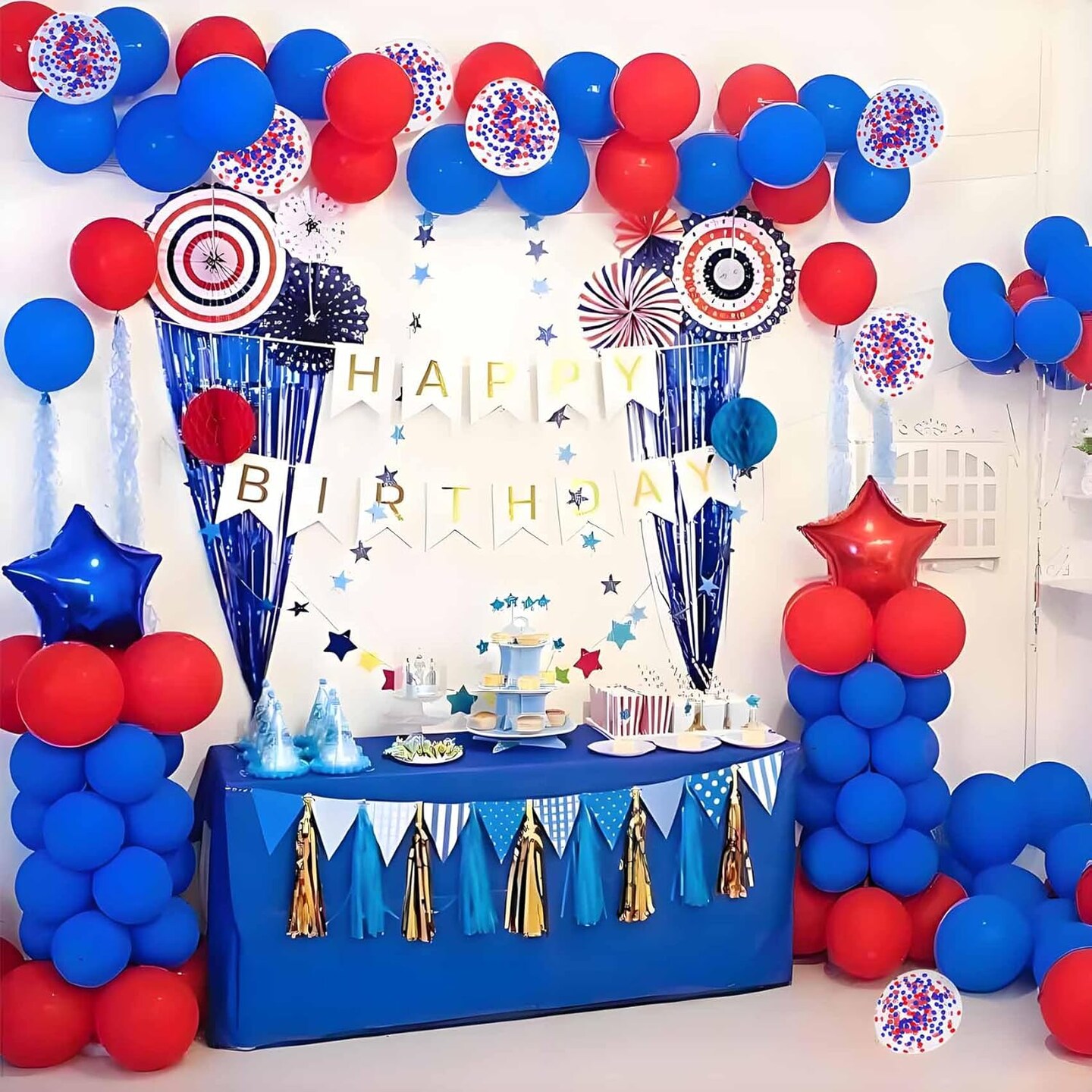 Blue and Red Balloons with Blue and Red Confetti Balloons