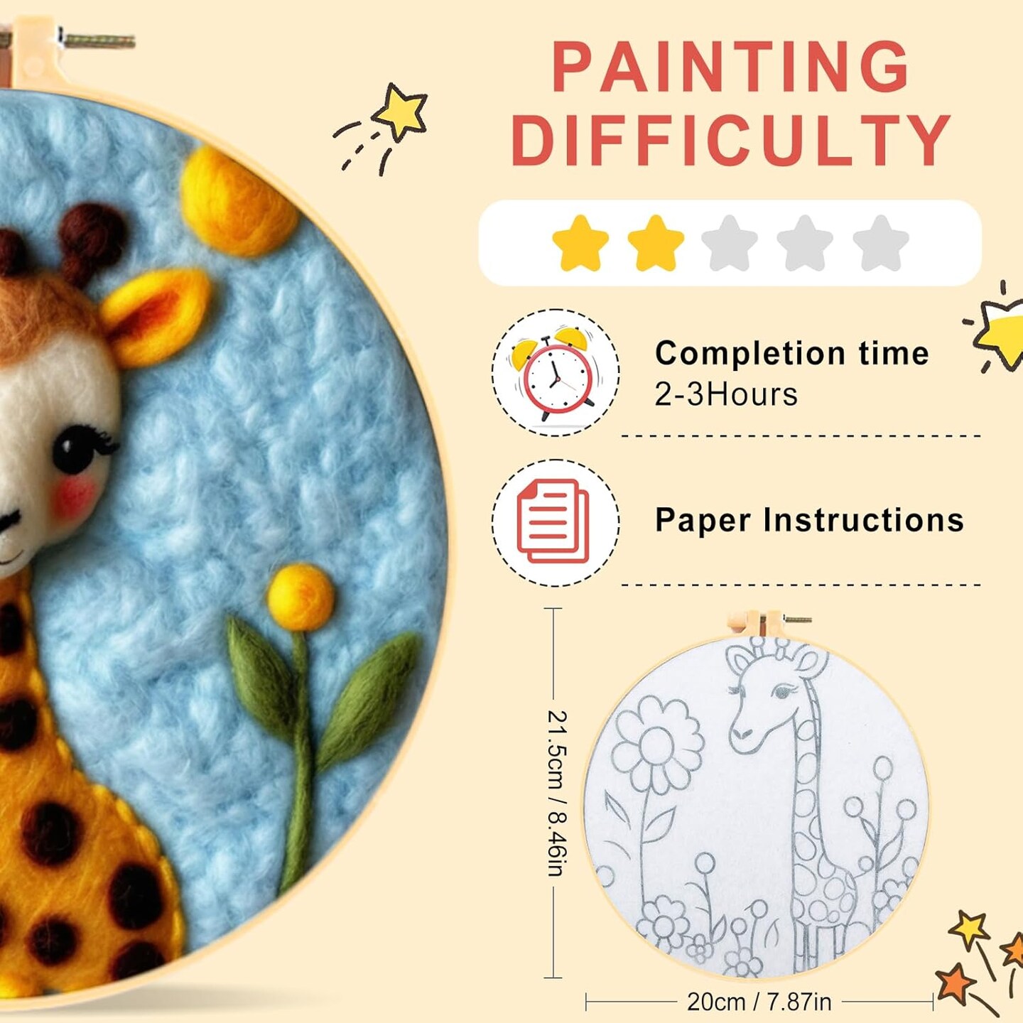 Needle Felting Kit Beginner with Video Tutorials, Cute Giraffe Needle Felting Wool Kits Include Wool, Needles, Foam Pad, Felt Cloth, Instructions