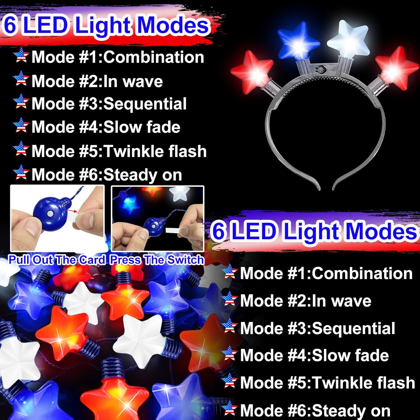 9 Pack 4th of July Party Favor, 4th of July LED Light Up Necklace