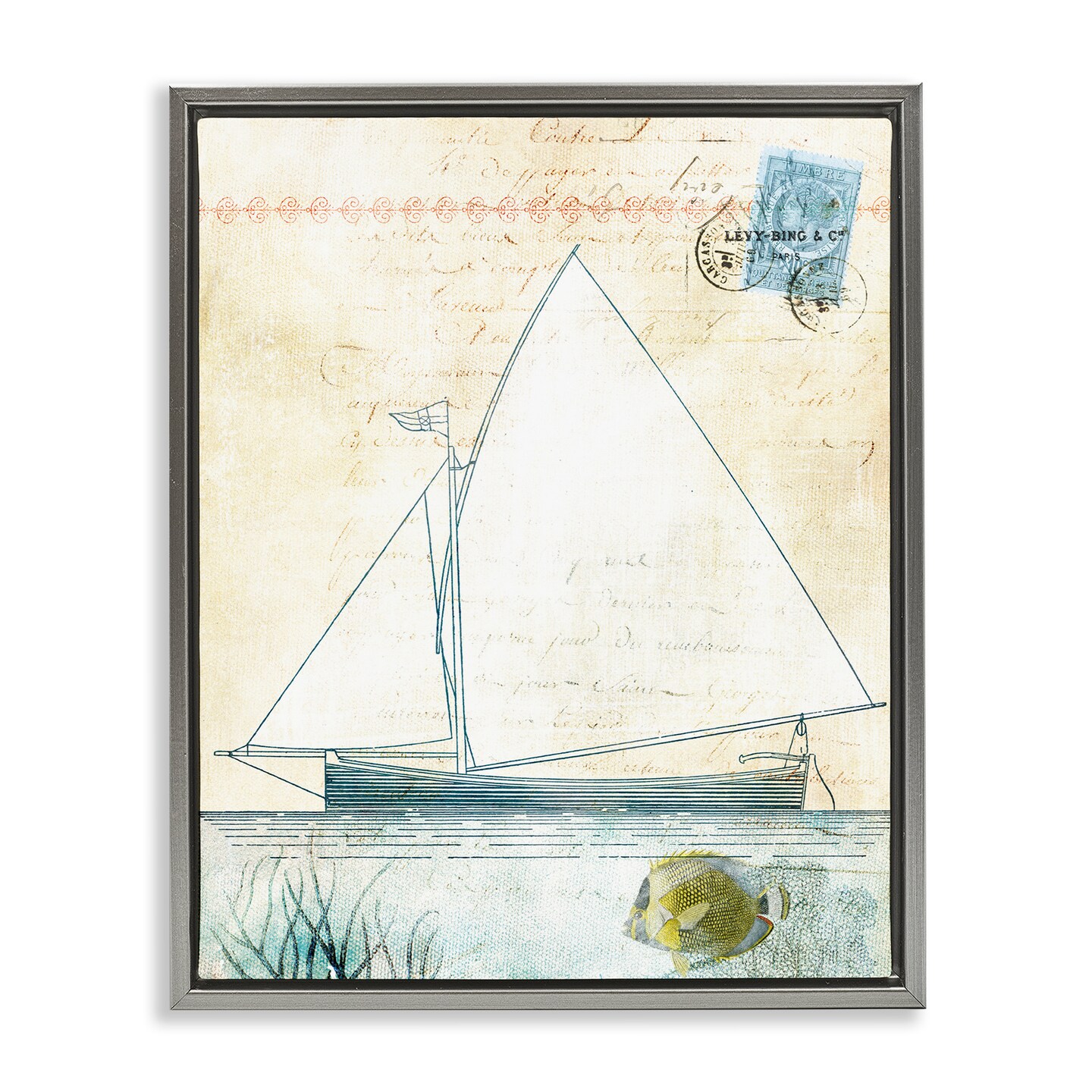 Stupell Industries Antique Sailboat & Postal Stamp Floating Frame By ...