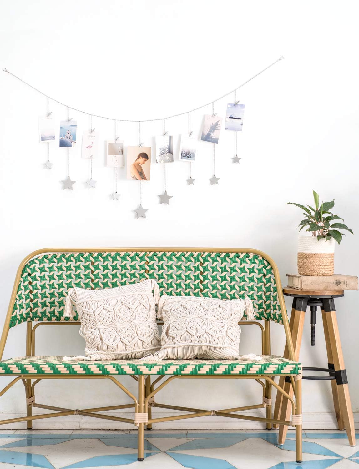 Hanging Photo Display Boho Decor Wooden Stars Garland-25 Wood Clips