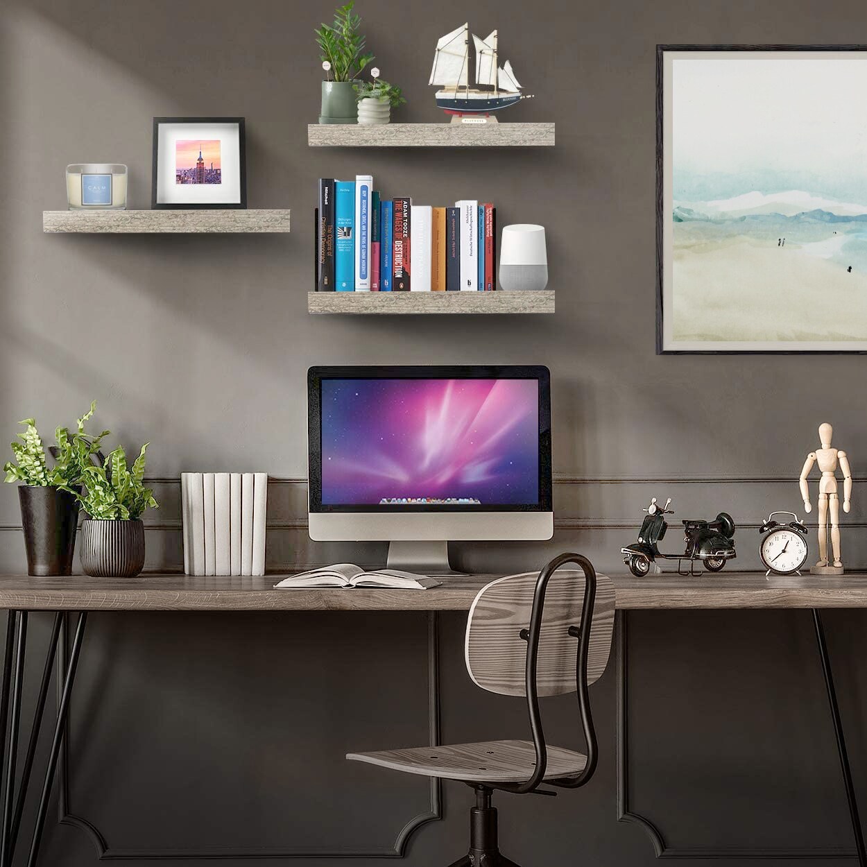 3 Pack 16 Inch Sorbus Coastal Rectangle Floating Shelves Rustic Design - for Home Decor to Display Trophies, Books, Frames, and more