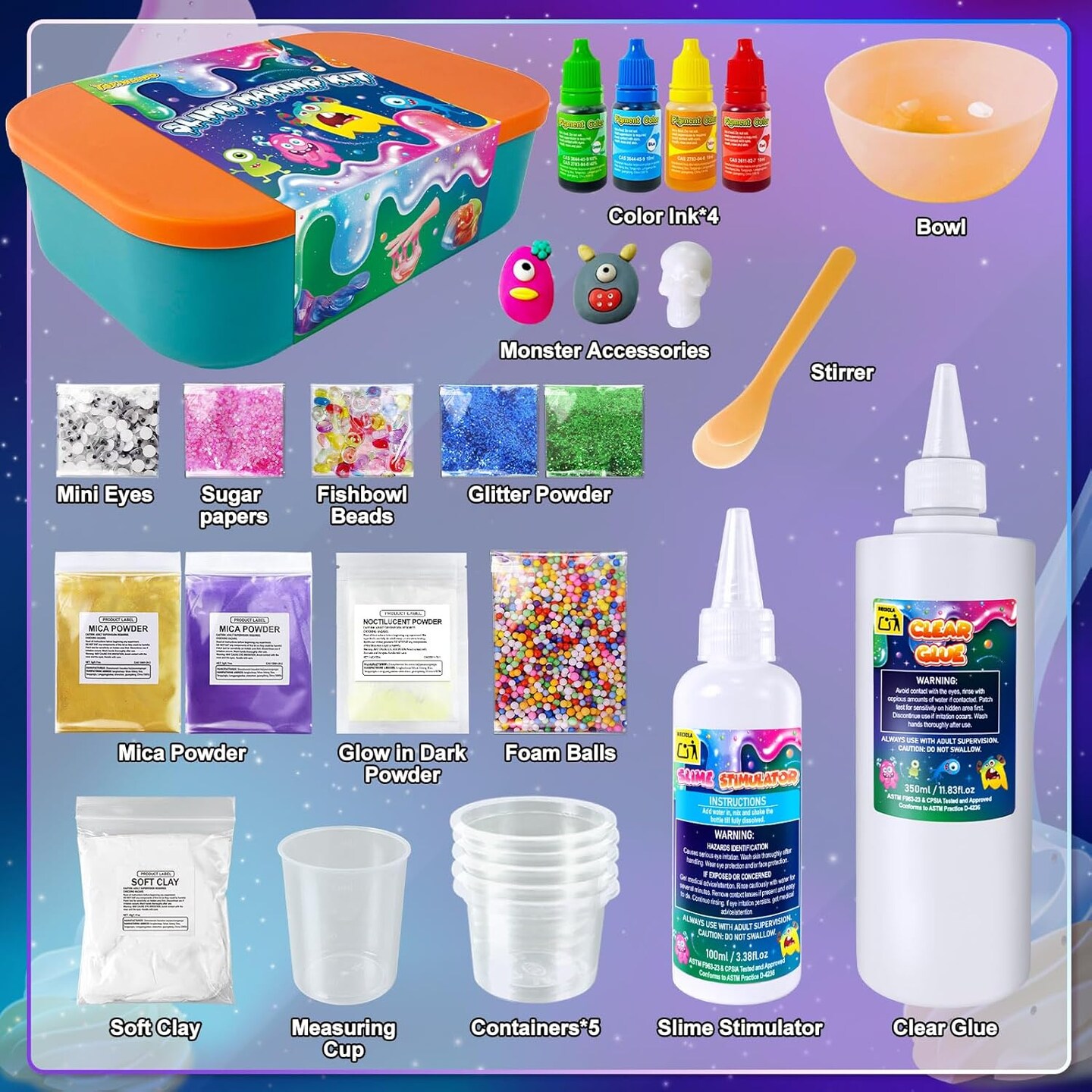 Galaxy & Glow in The Dark Slime Making Kit (Monster DIY Slime Kit)