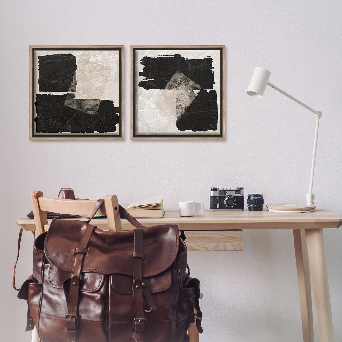Stupell Industries Black & Beige Abstract Shapes 2pc Floating Frame Set By Daniela Santiago